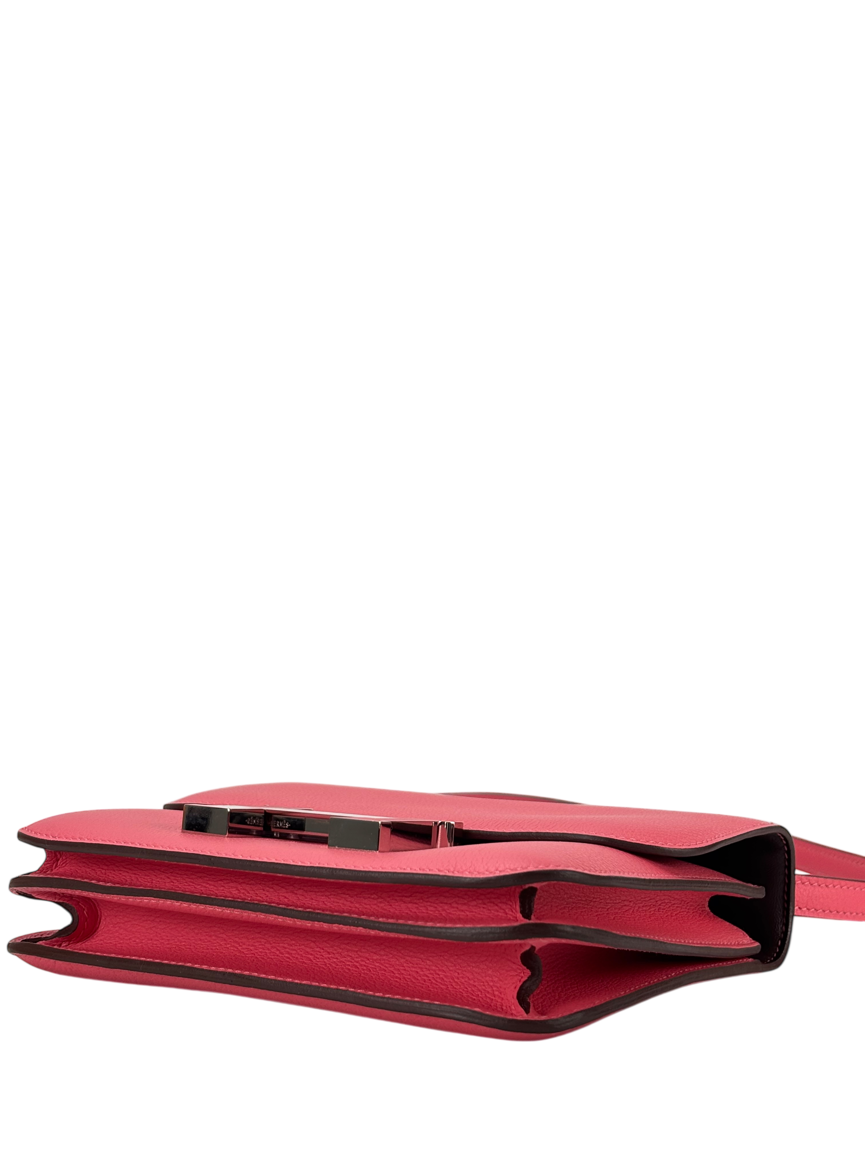 HERMES - Constance Mini 19 Rose Azalee Evercolor Palladium Hardware