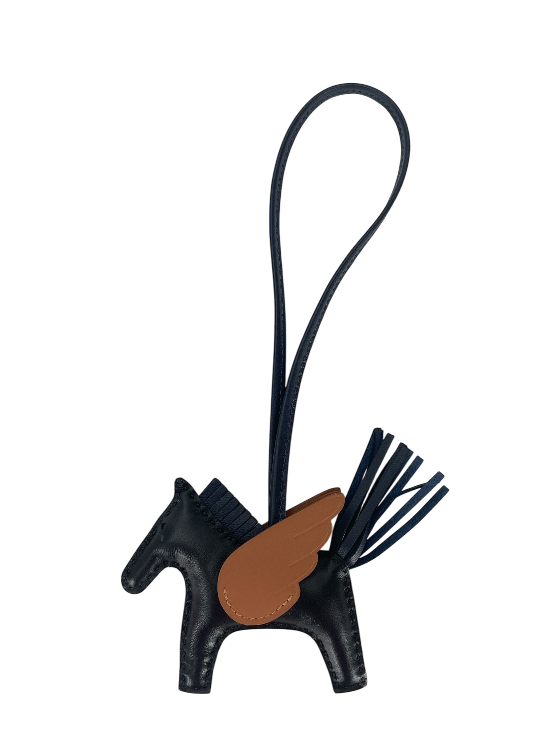 HERMES - Milo Lambskin Grigri Rodeo Pegase Horse Bag Charm Noir Gold Brown