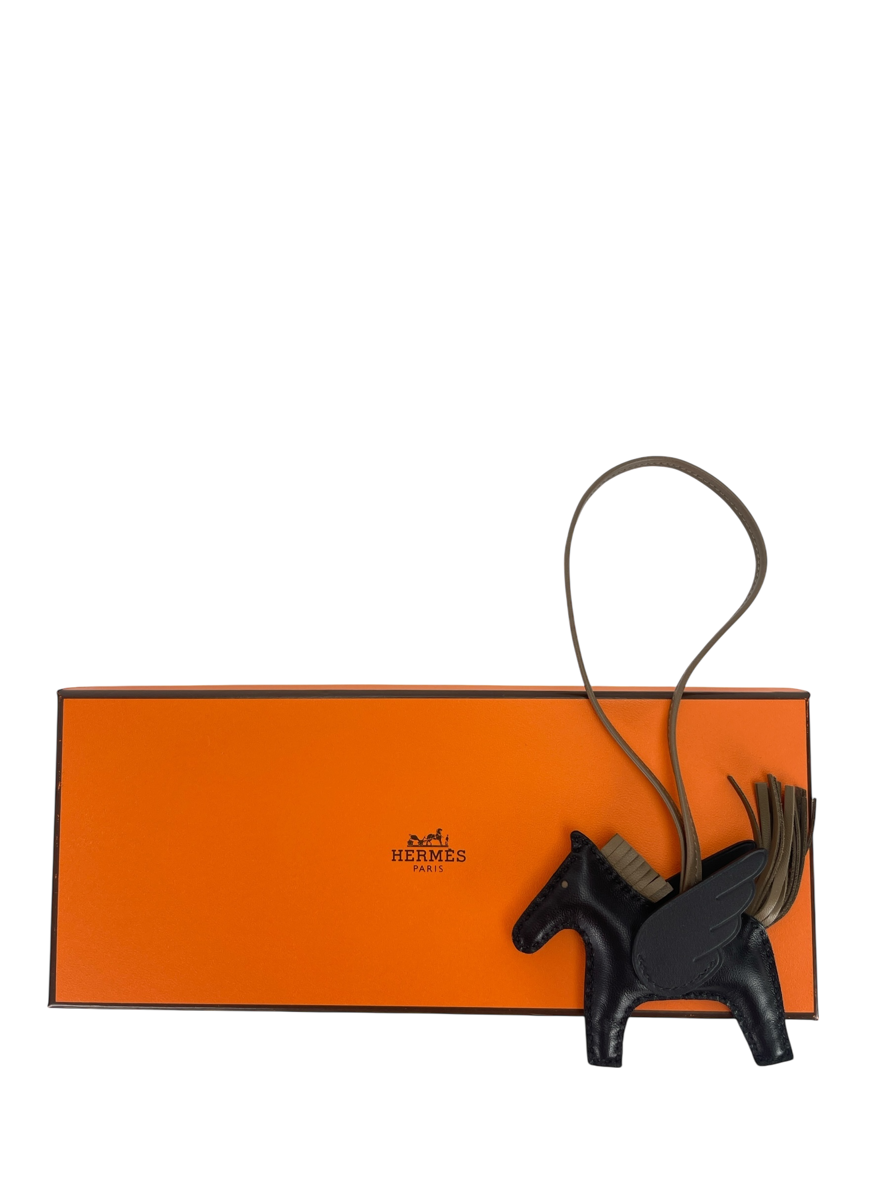HERMES - Milo Lambskin Grigri Rodeo Pegase Horse Bag Charm Noir Etoupe