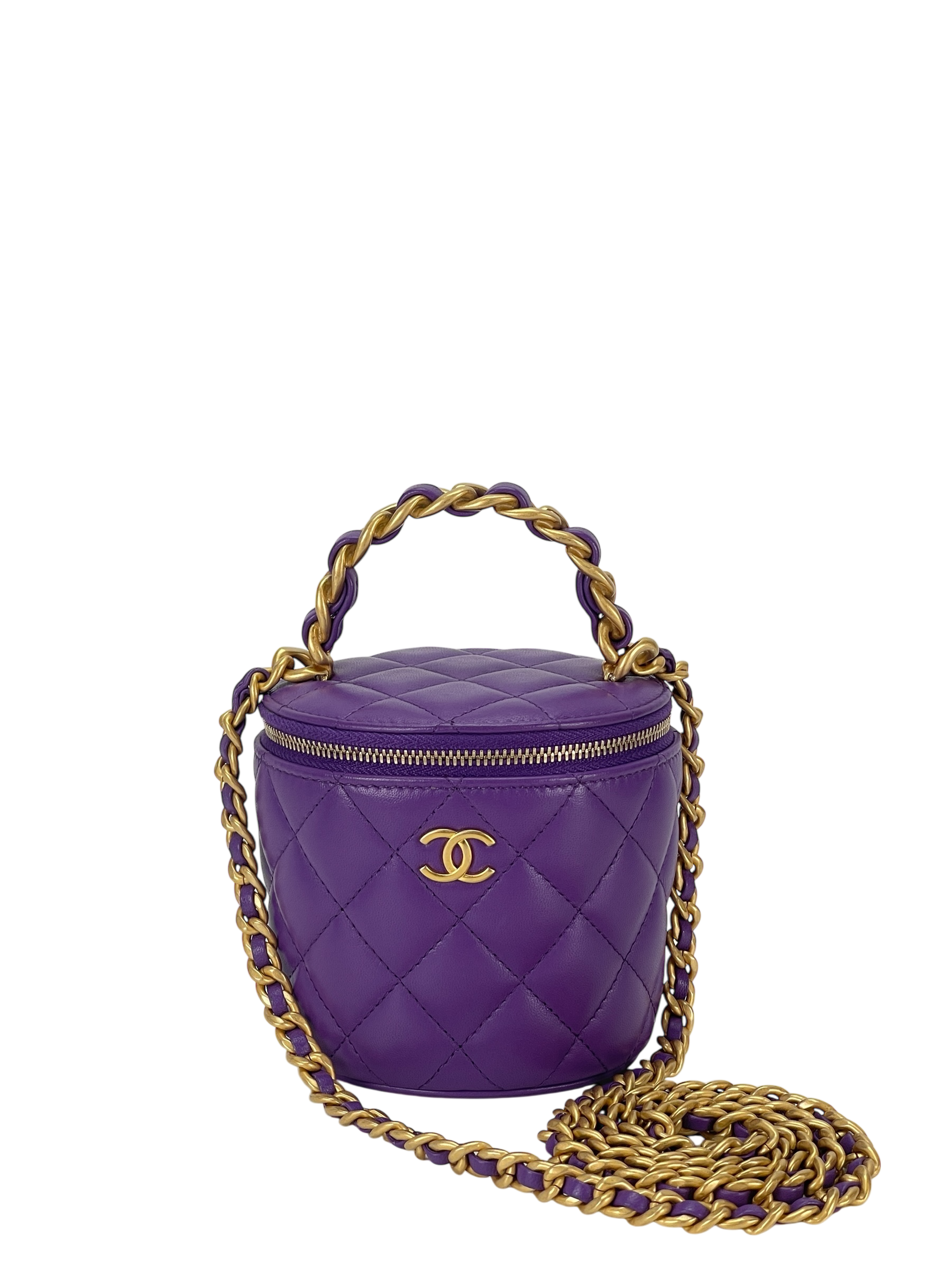CHANEL - 22A Lambskin Quilted Afternoon Tea Top Handle Vanity With Chain Purple