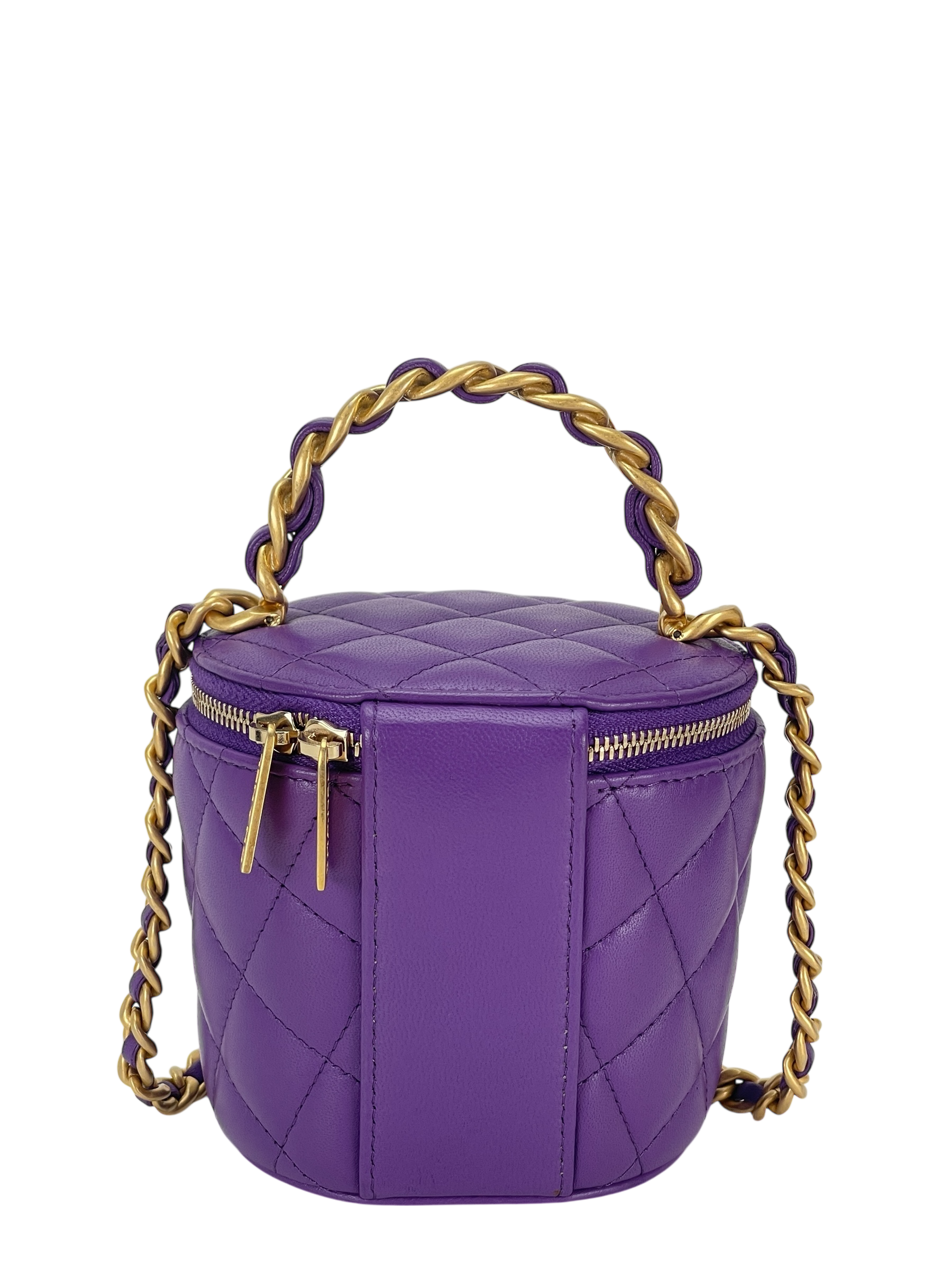 CHANEL - 22A Lambskin Quilted Afternoon Tea Top Handle Vanity With Chain Purple