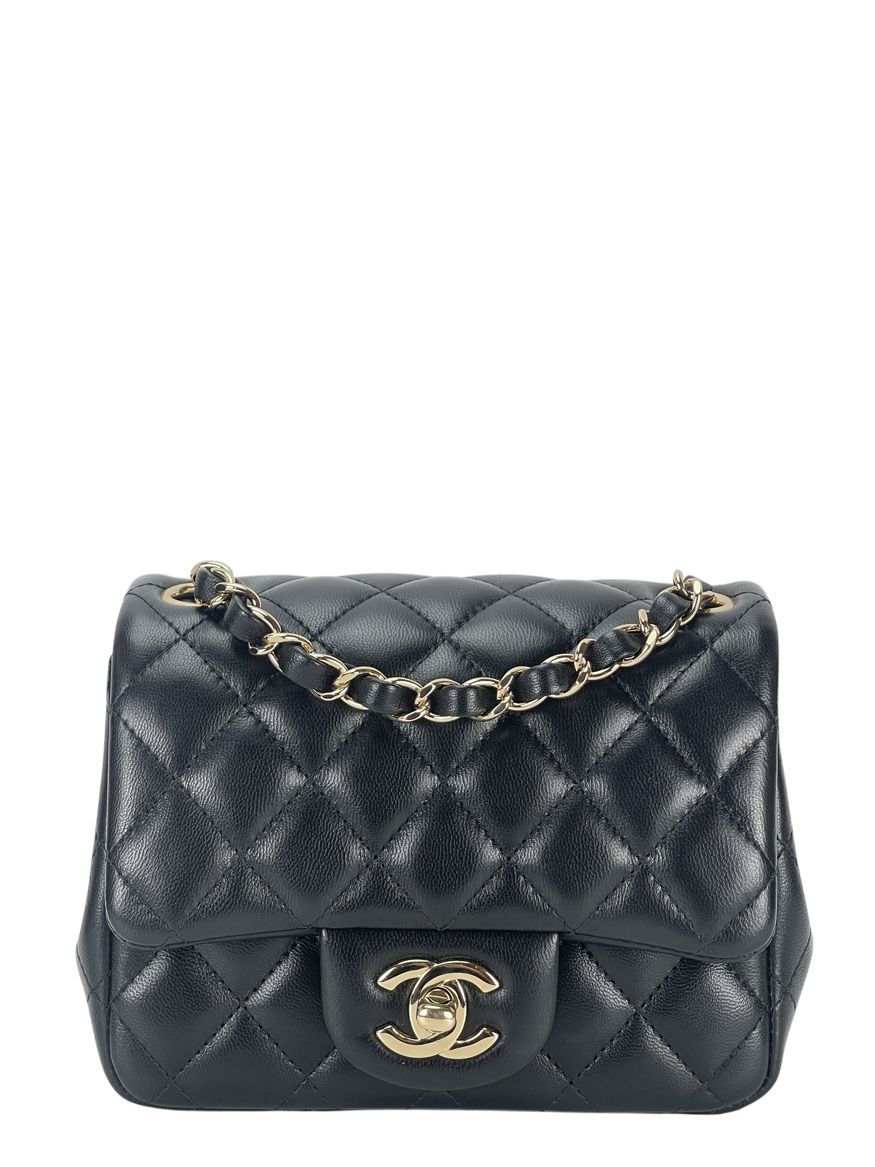 CHANEL - Mini Matlasse 17 Lambskin Single Flap Chain Bag Black Gold Hardware