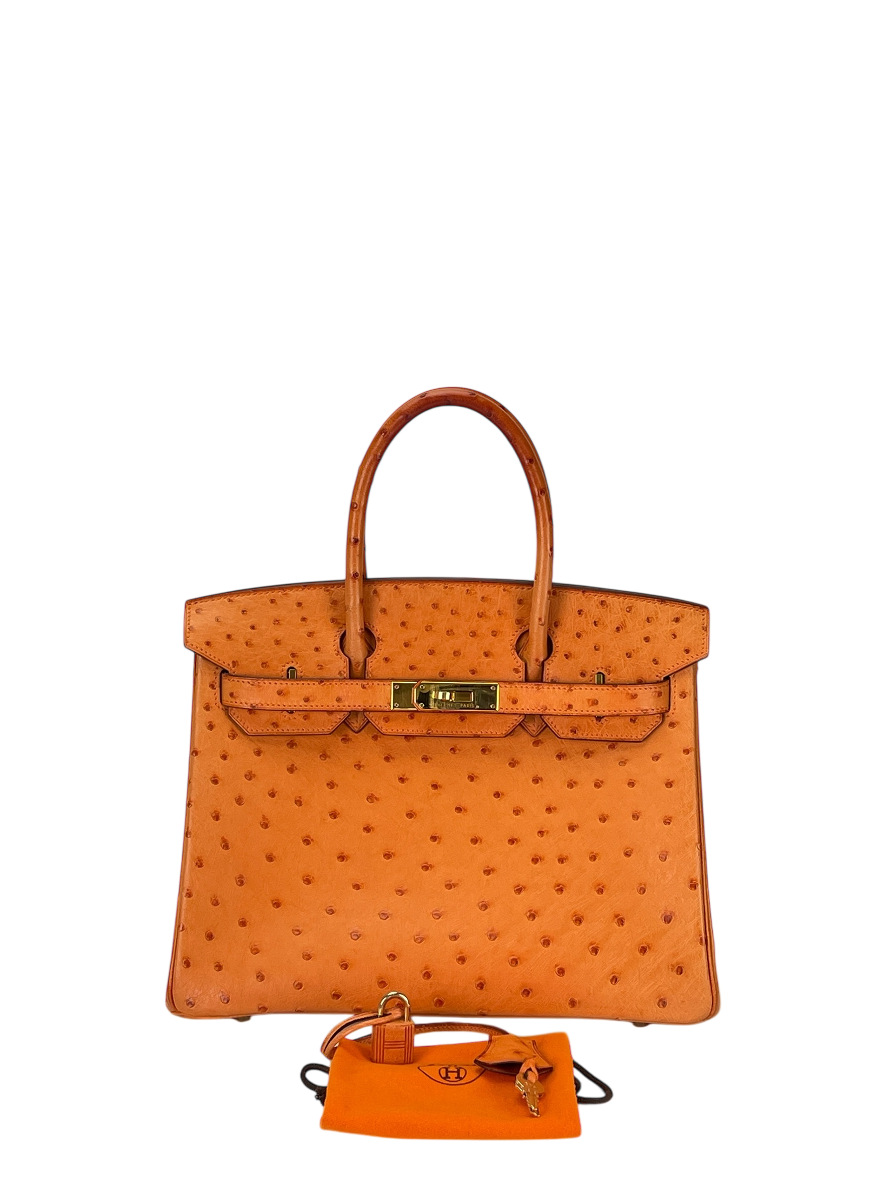 HERMES - Birkin 30 Tangerine Orange Ostrich Gold Hardware