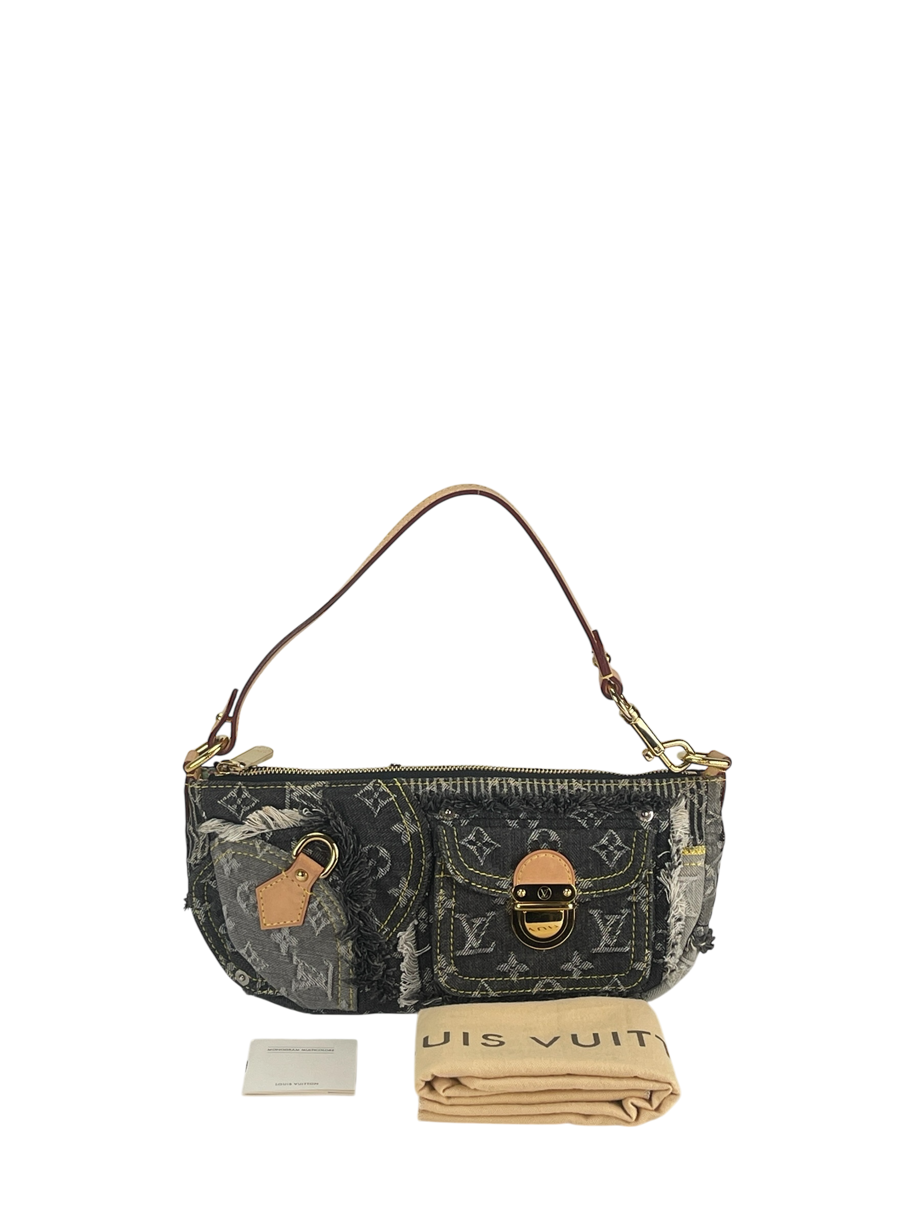 LOUIS VUITTON -  Black Monogram Denim Patchwork Pouchy Handbag