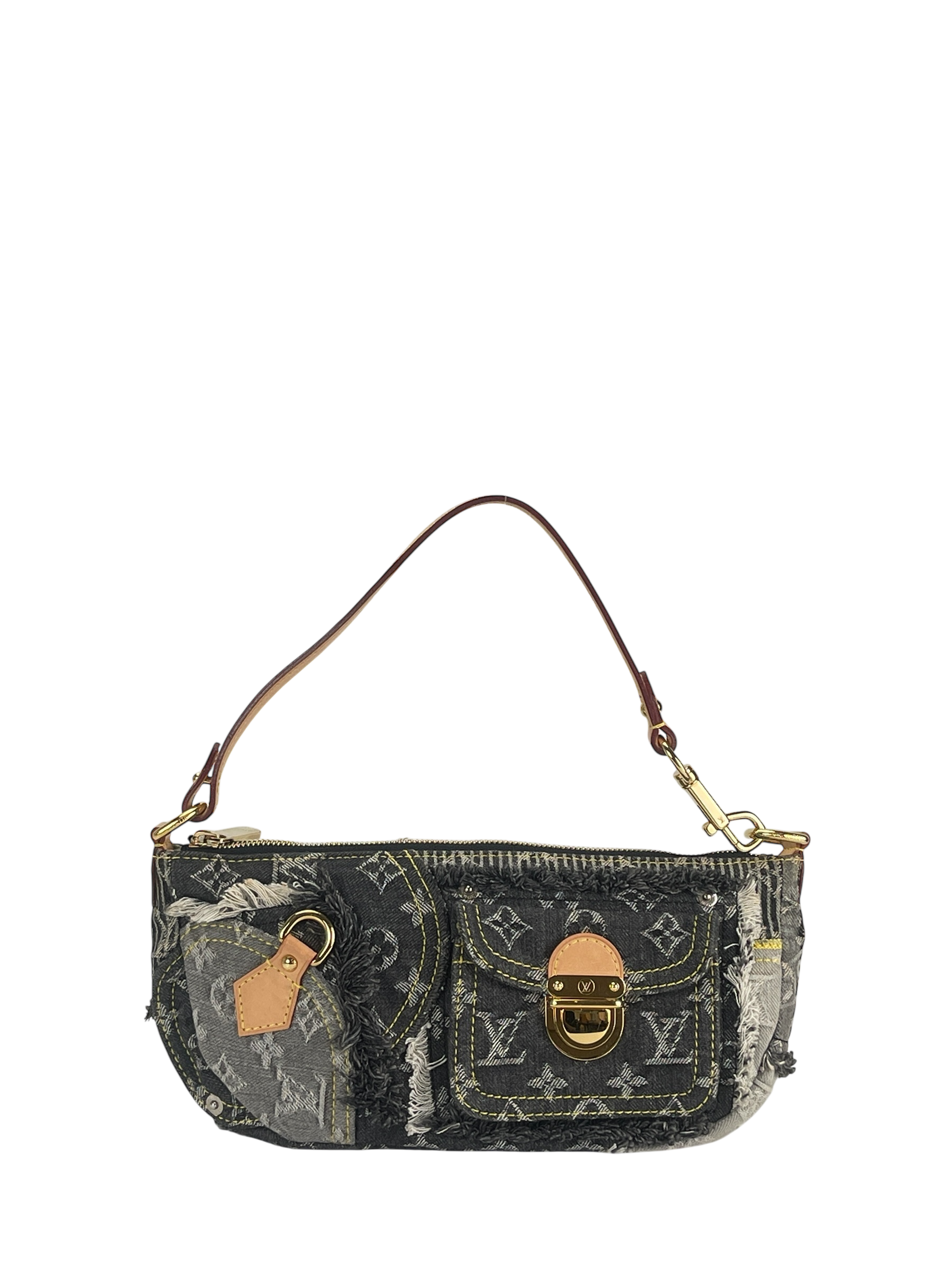 LOUIS VUITTON -  Black Monogram Denim Patchwork Pouchy Handbag