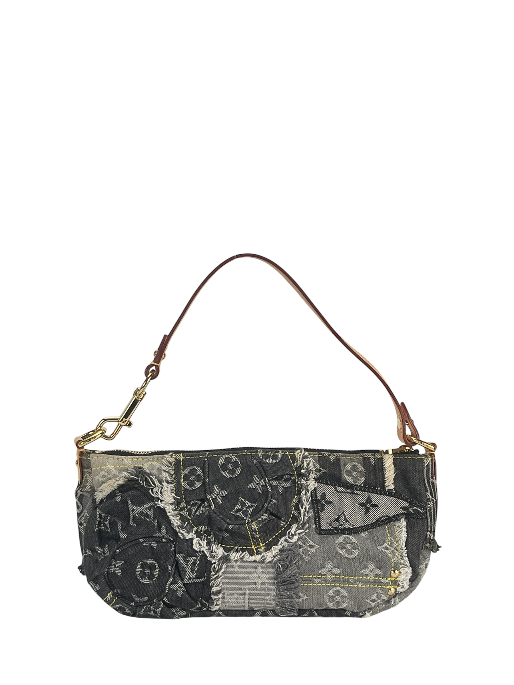 LOUIS VUITTON -  Black Monogram Denim Patchwork Pouchy Handbag