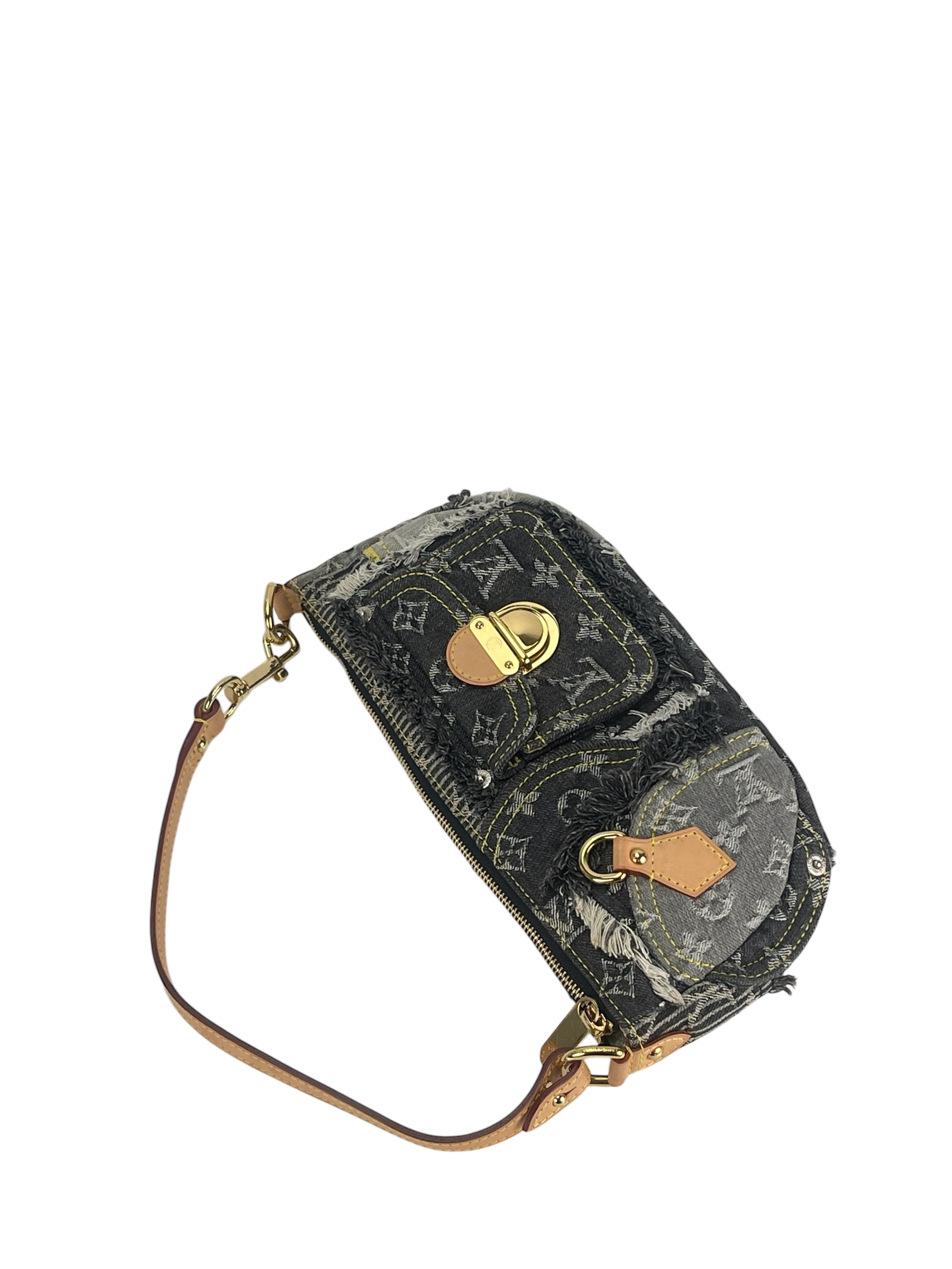 LOUIS VUITTON -  Black Monogram Denim Patchwork Pouchy Handbag