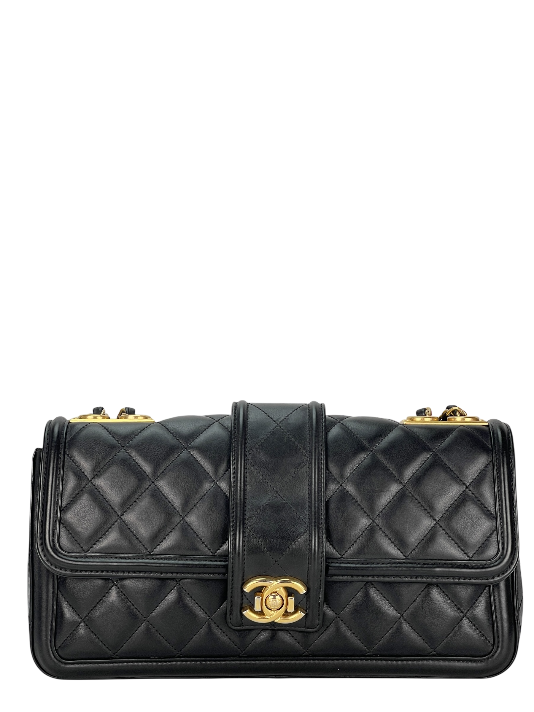 CHANEL - Black Lambskin Quilted Medium Elegant CC Flap 