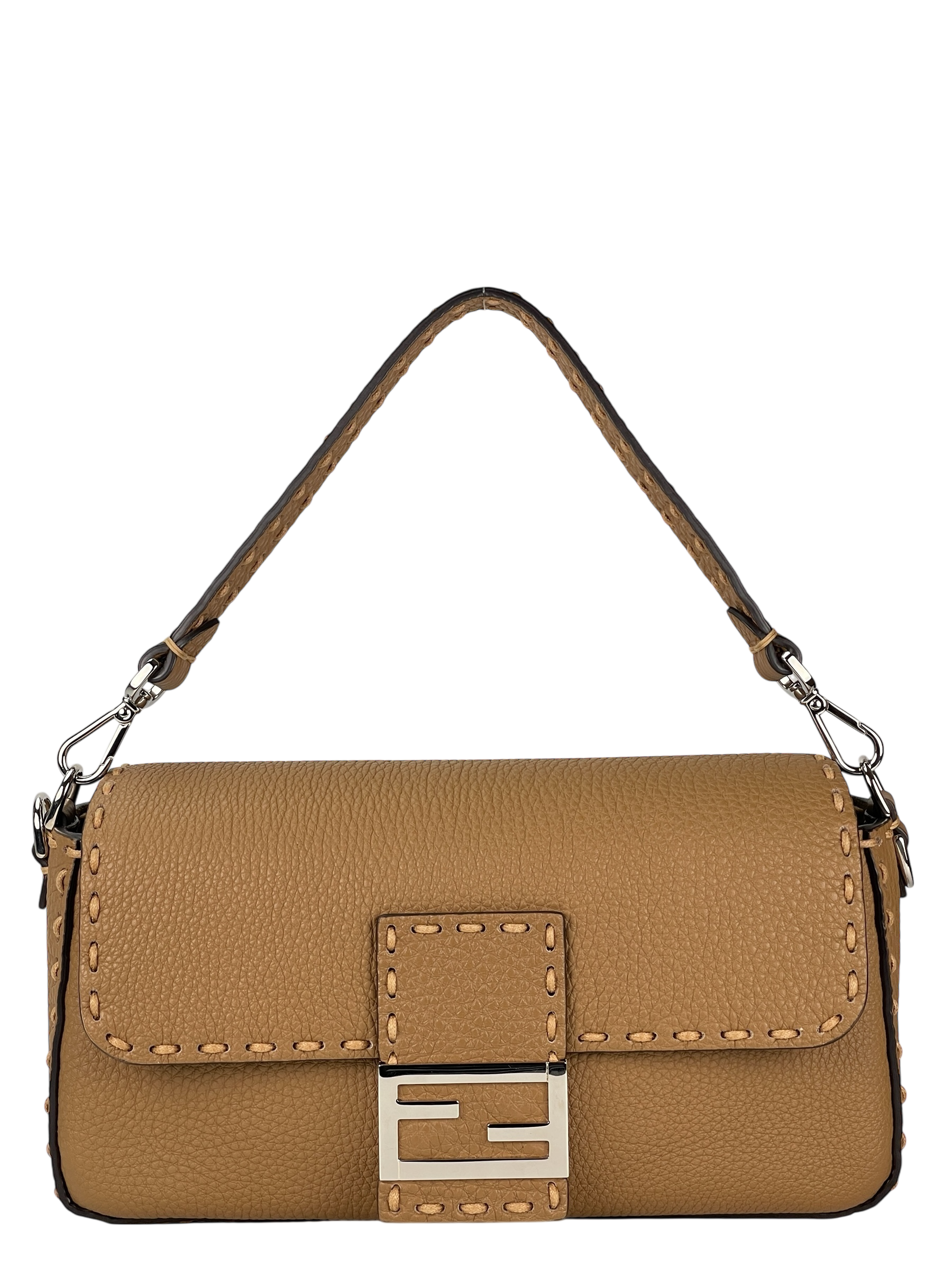 FENDI - Beige Calfskin Bucket Selleria Baguette Shoulder Bag