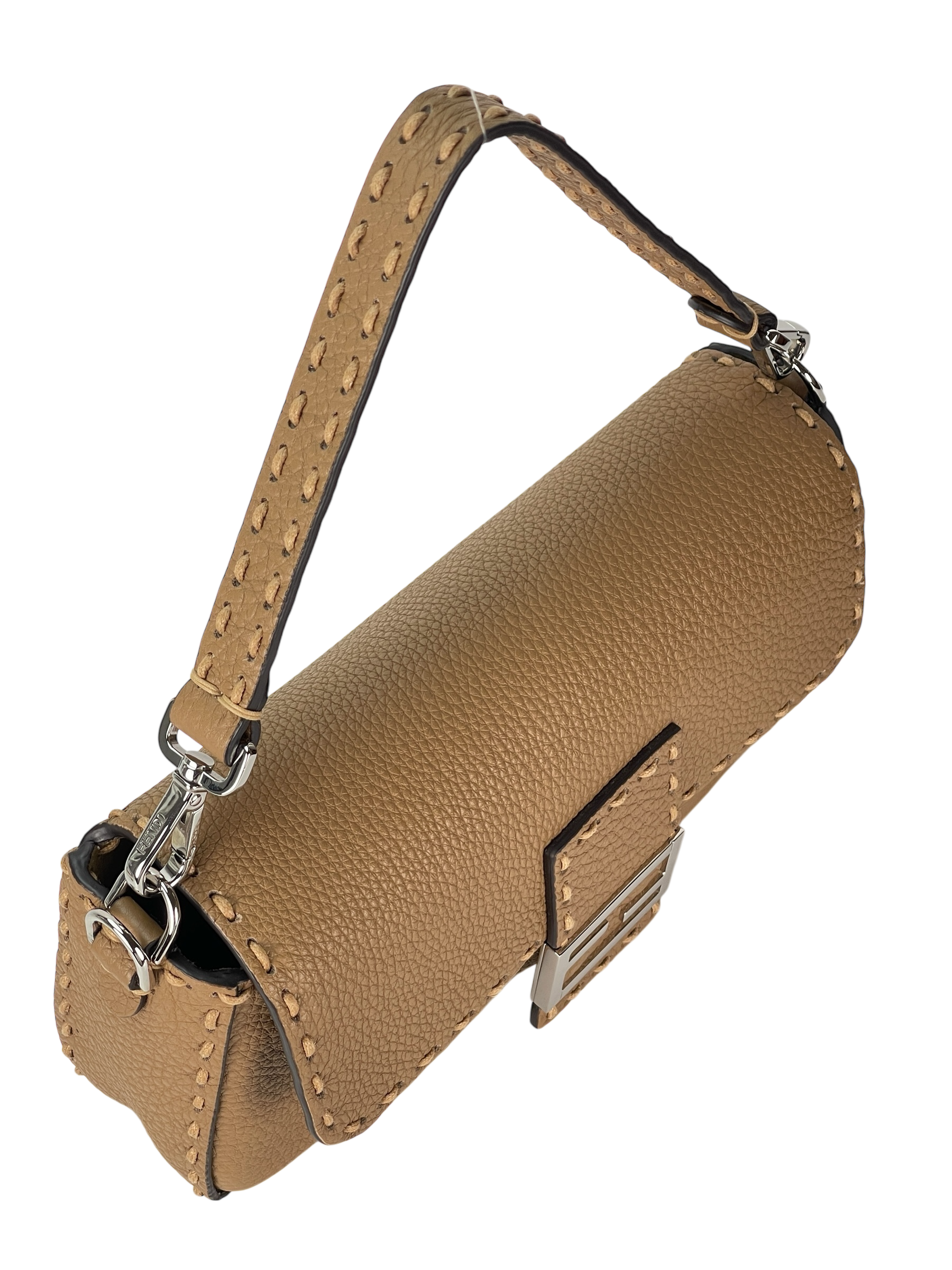 FENDI - Beige Calfskin Bucket Selleria Baguette Shoulder Bag