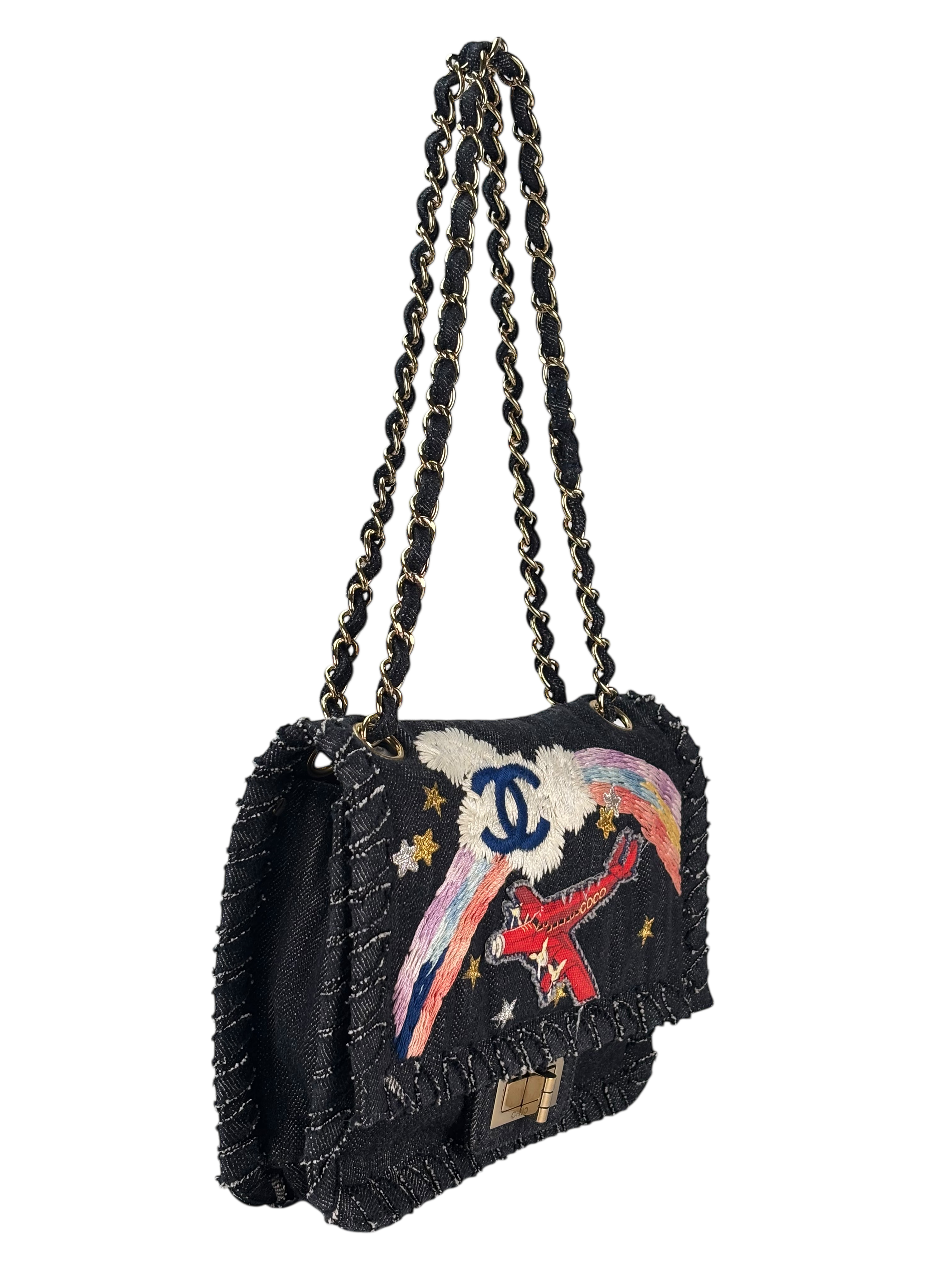 CHANEL - Night Flight Denim Embroidered Reissue Flap Navy