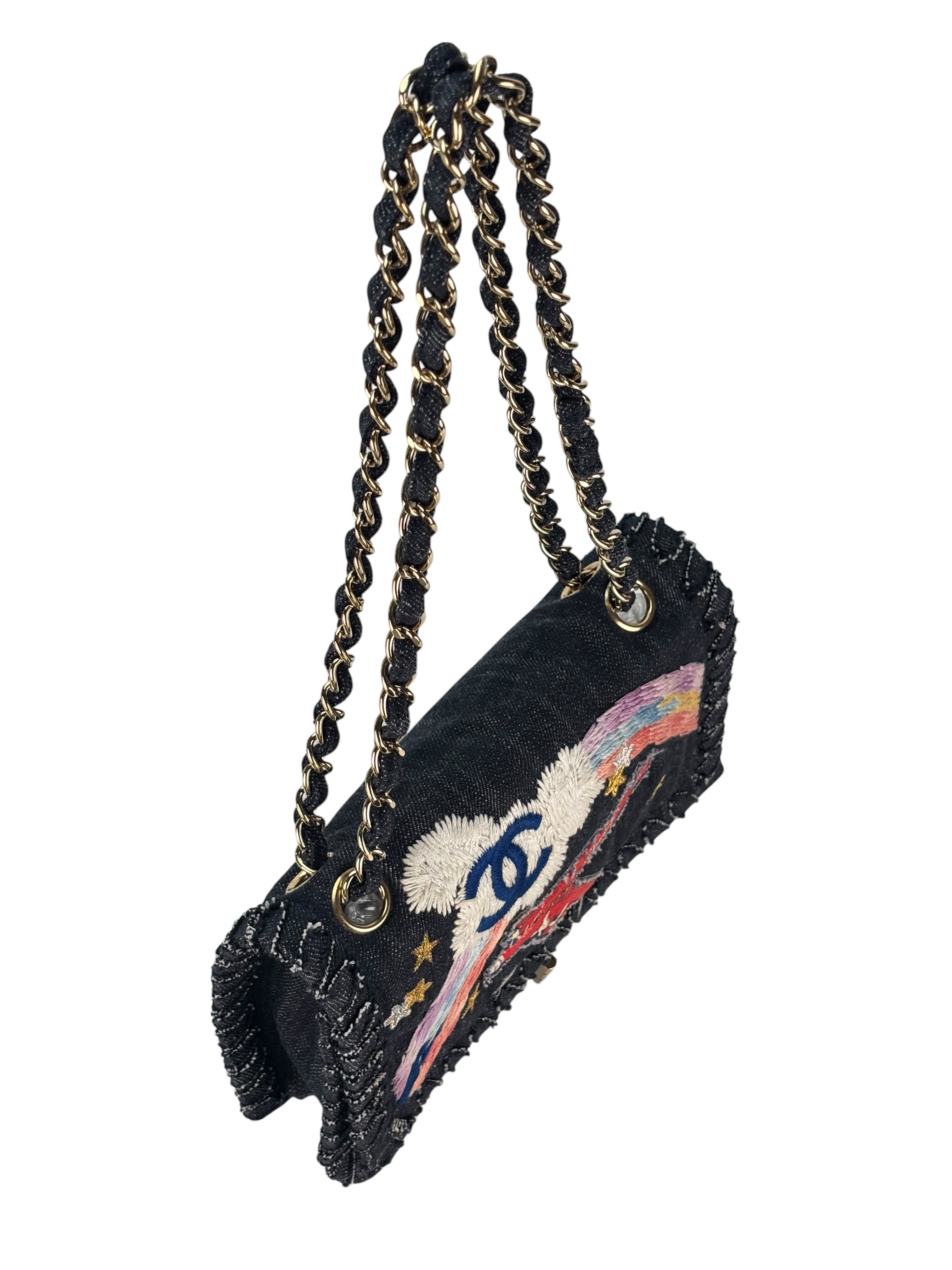 CHANEL - Night Flight Denim Embroidered Reissue Flap Navy