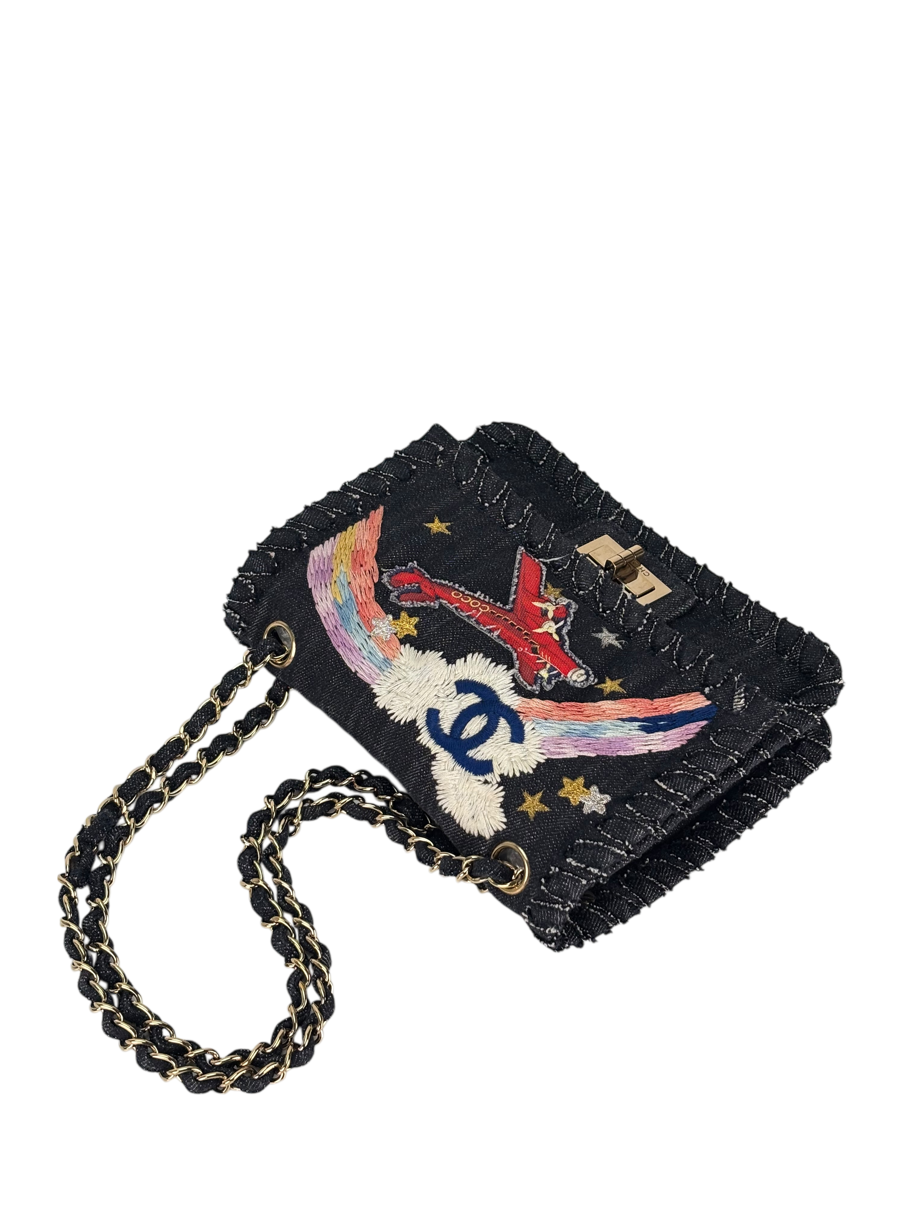 CHANEL - Night Flight Denim Embroidered Reissue Flap Navy