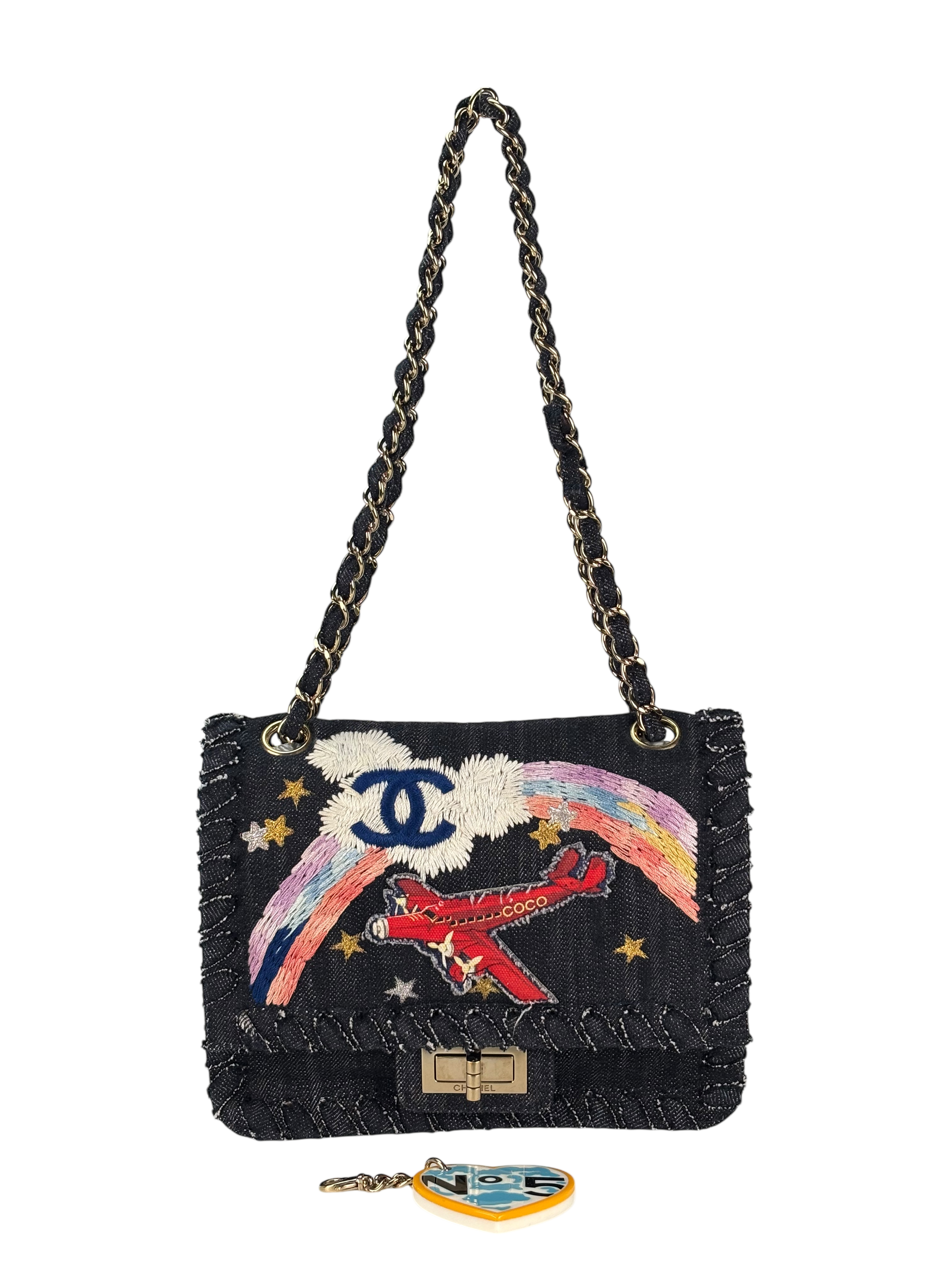 CHANEL - Night Flight Denim Embroidered Reissue Flap Navy