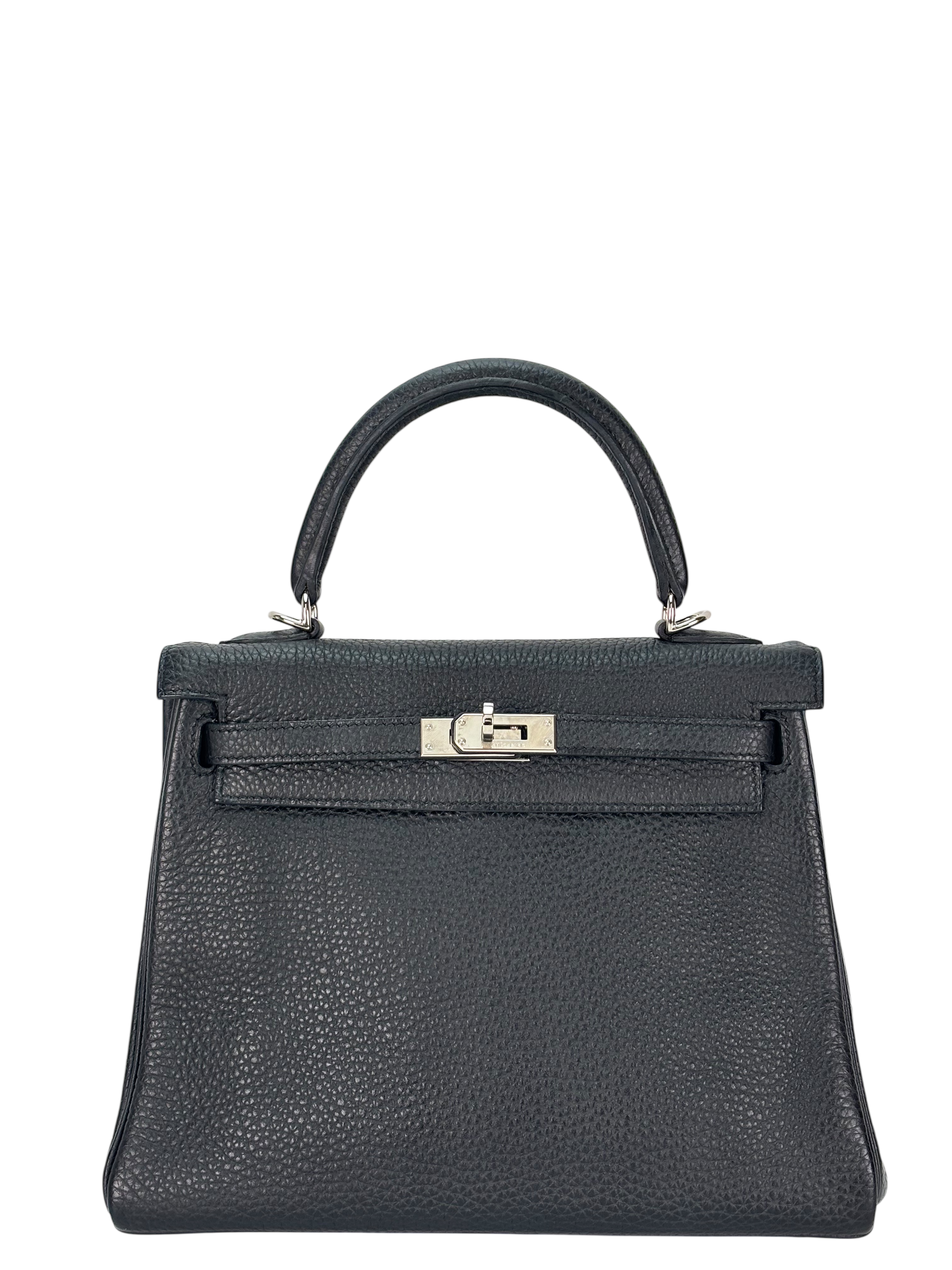HERMES - Kelly 25 Noir Togo Palladium Hardware