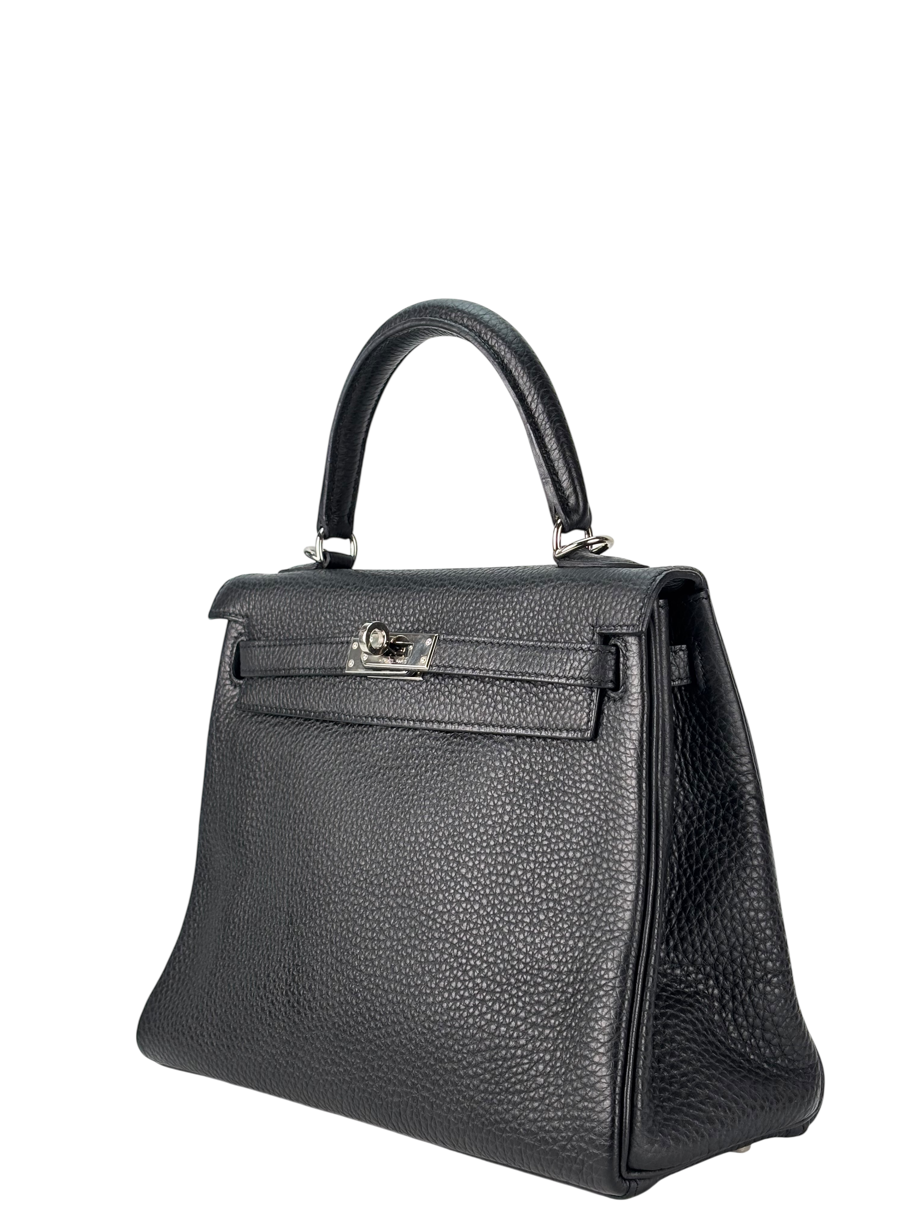 HERMES - Kelly 25 Noir Togo Palladium Hardware