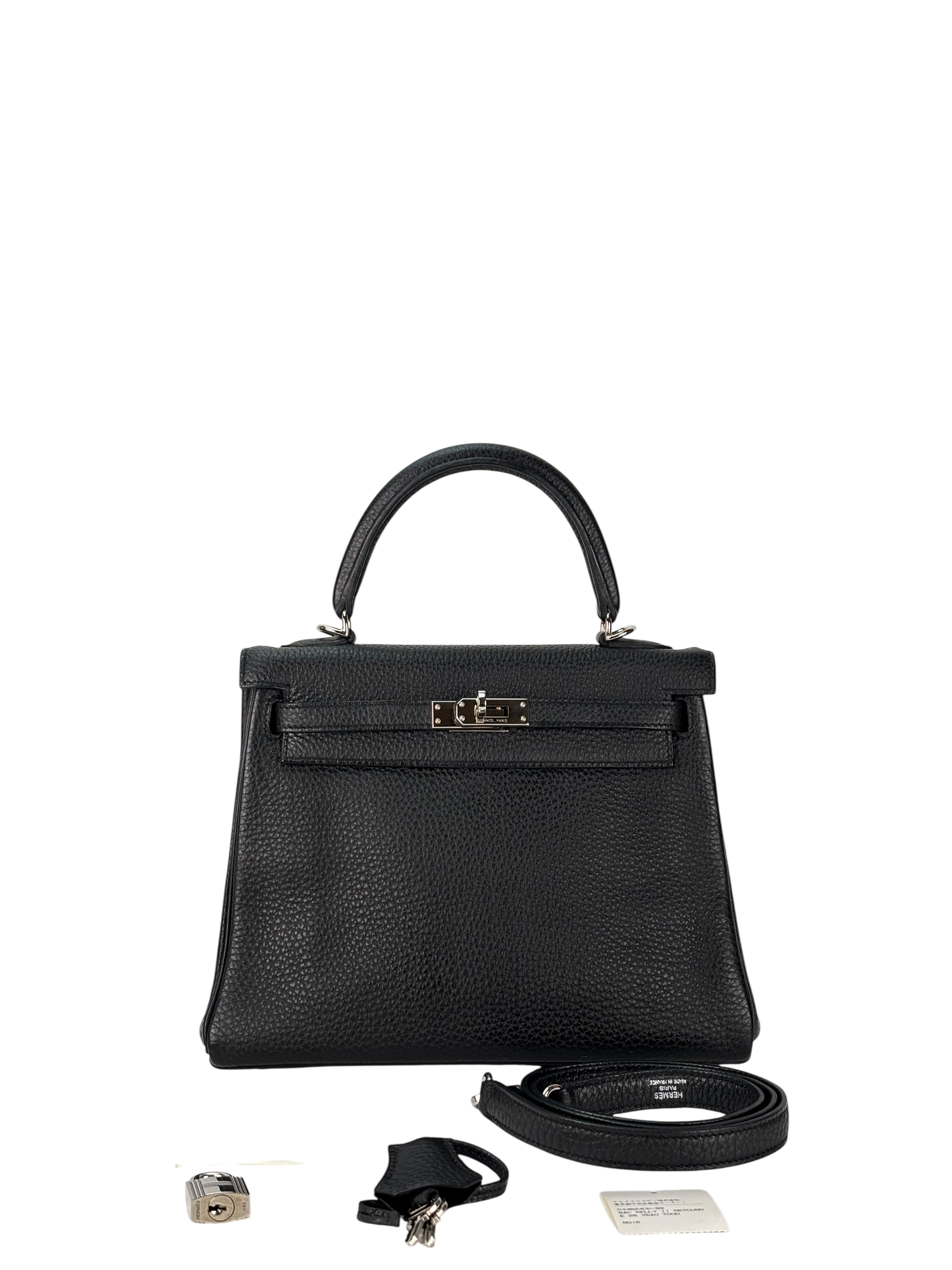 HERMES - Kelly 25 Noir Togo Palladium Hardware