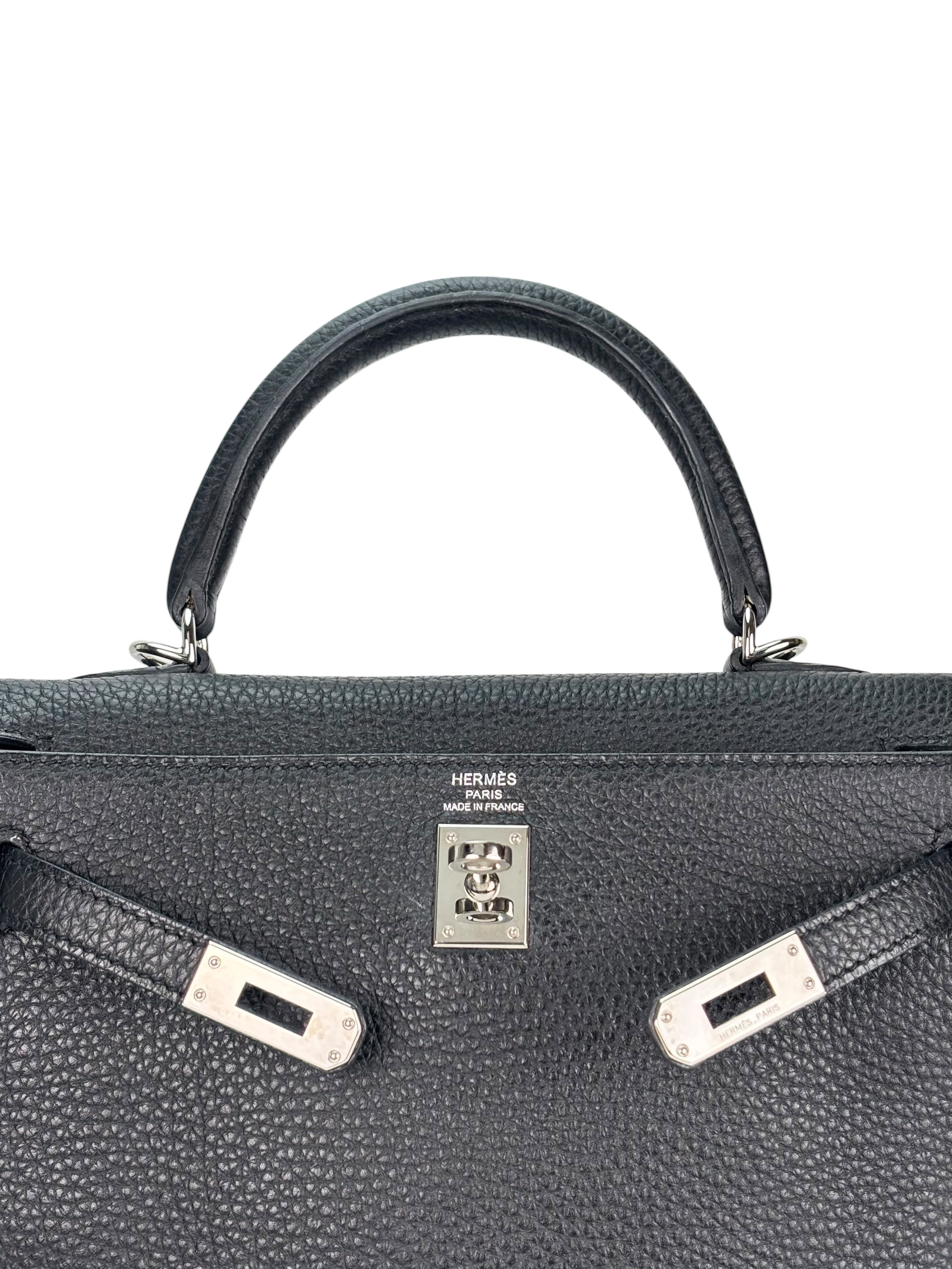 HERMES - Kelly 25 Noir Togo Palladium Hardware