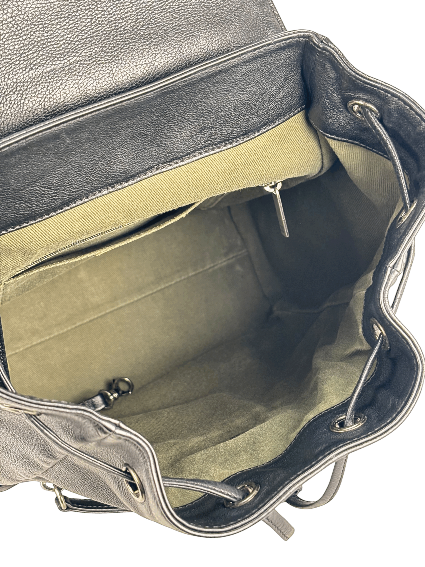 CHANEL - Black Calfskin Grained Stitched Pocket Backpack 