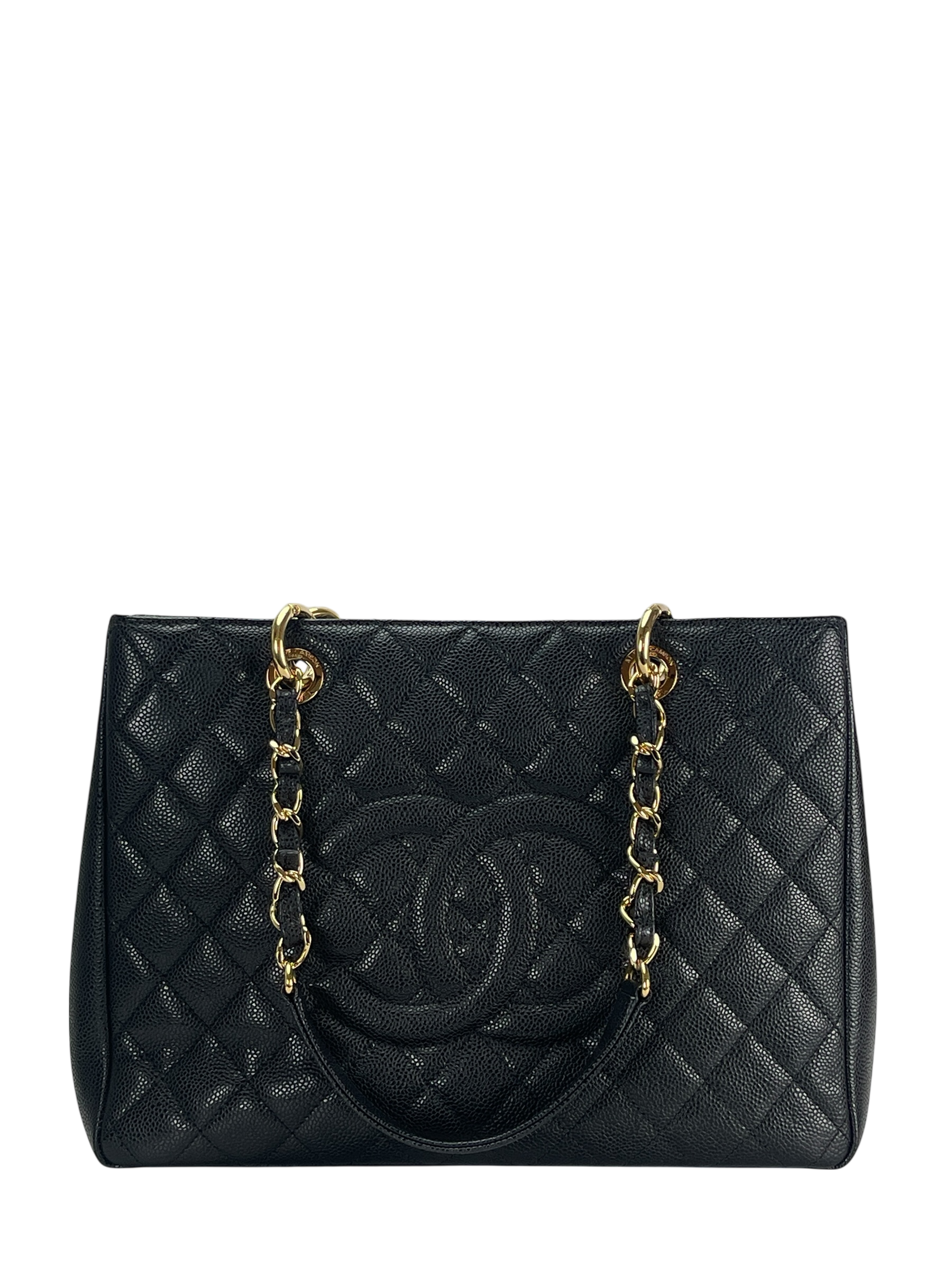 CHANEL - Black Caviar Quilted Grand Shopping Tote GST Gold Hardware