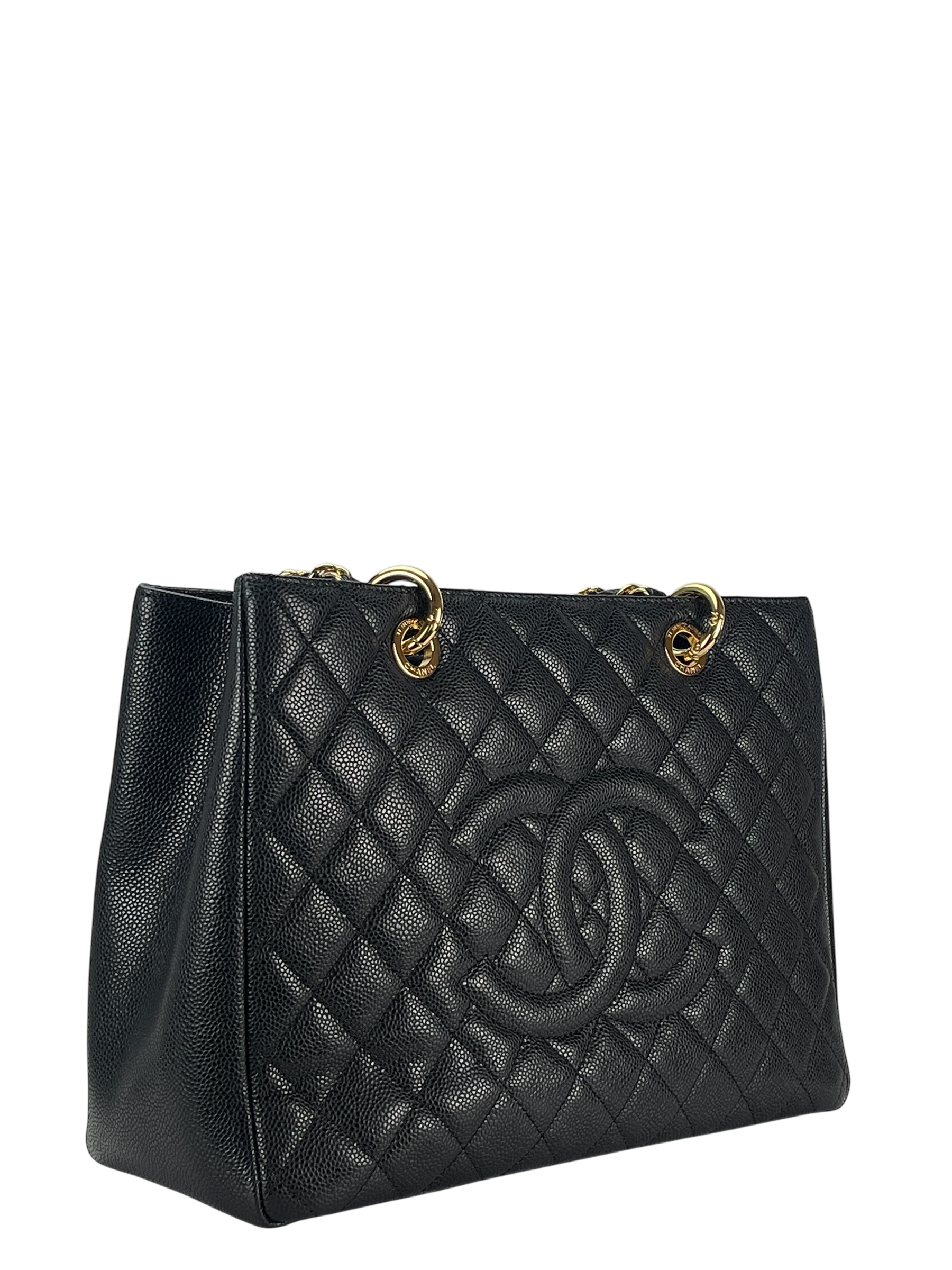 CHANEL - Black Caviar Quilted Grand Shopping Tote GST Gold Hardware