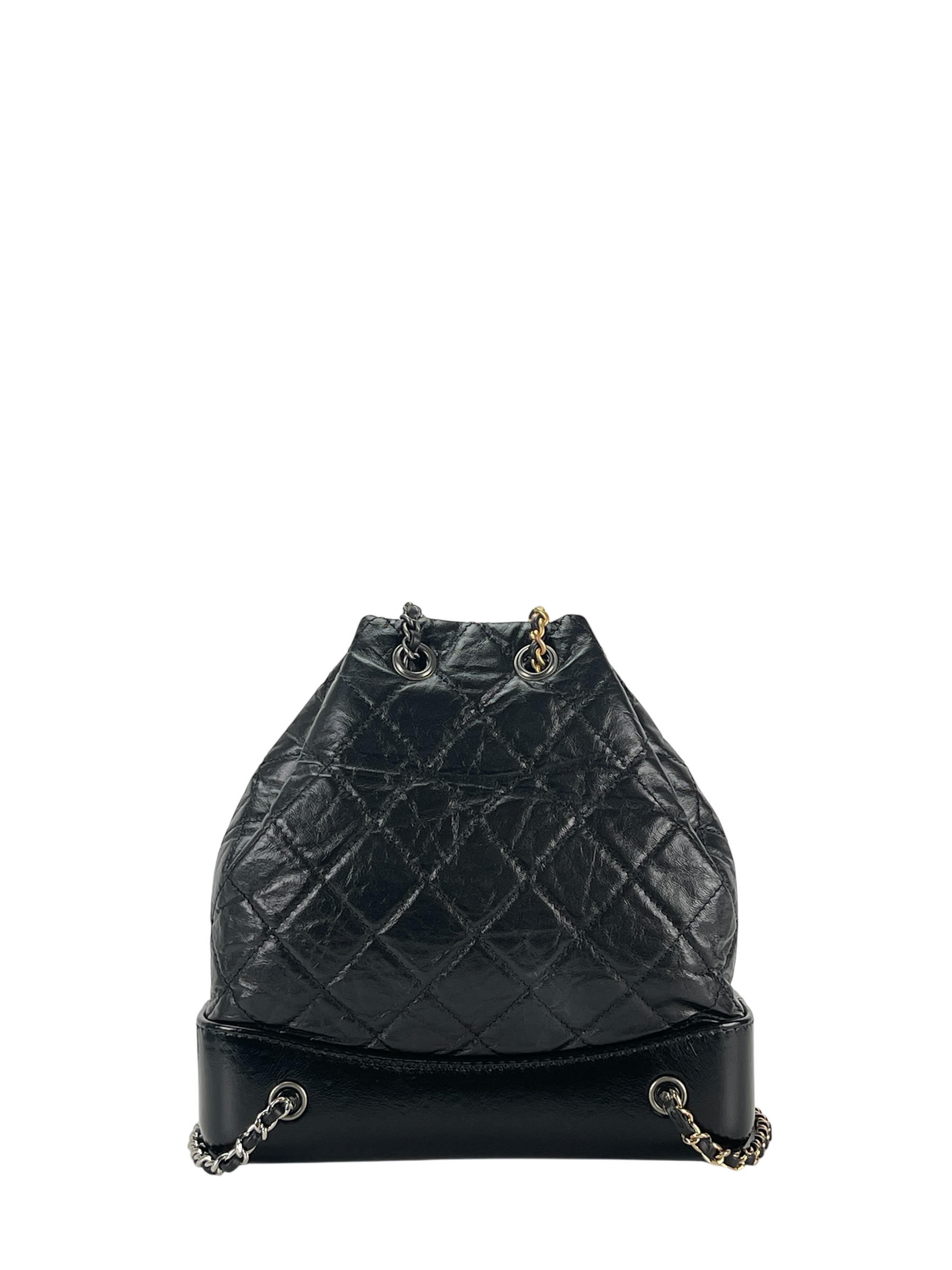 CHANEL - Black Calfskin Gabrielle Chain Black Gold Silver Hardware Backpack