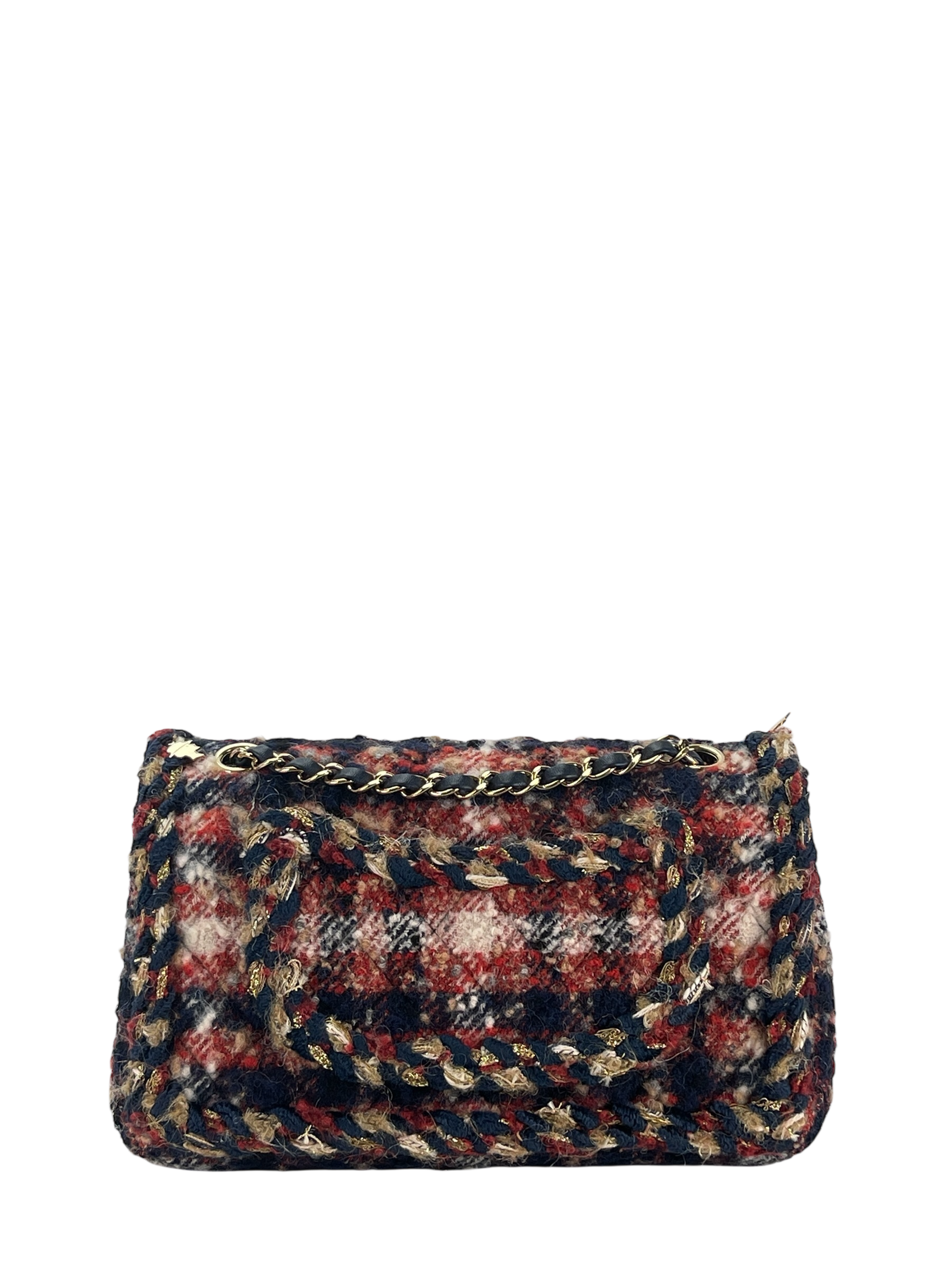 CHANEL - Tweed Quilted Charms Mini Rectangular Flap Red Multicolor