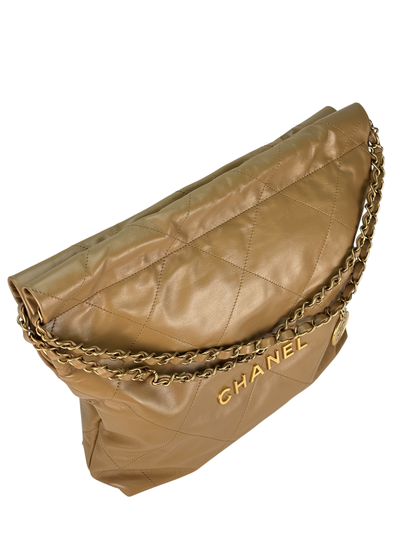 CHANEL - Small 22 Bag Beige Calfskin Gold Hardware