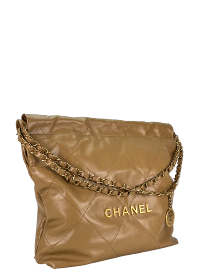CHANEL - Small 22 Bag Beige Calfskin Gold Hardware
