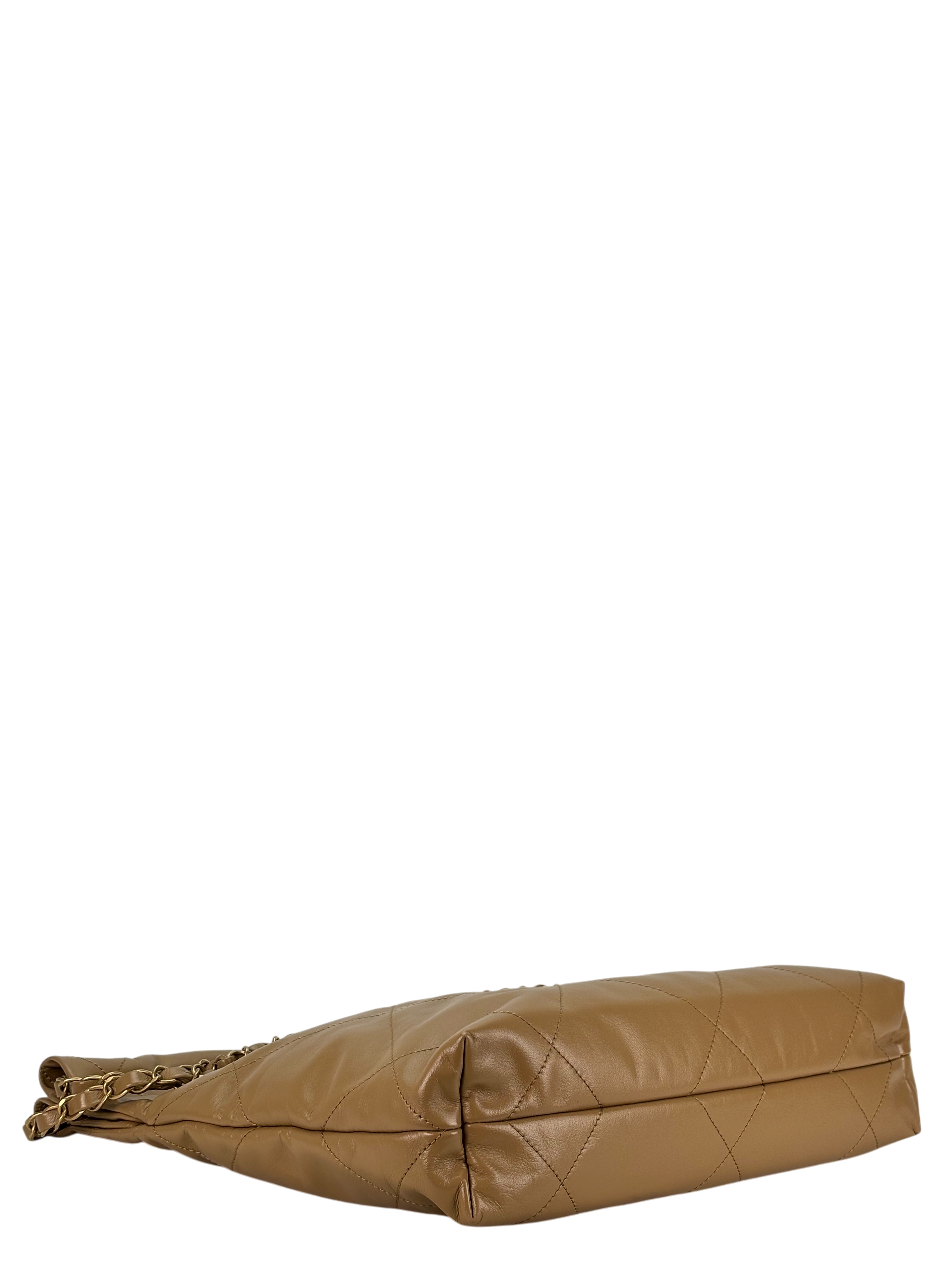 CHANEL - Small 22 Bag Beige Calfskin Gold Hardware