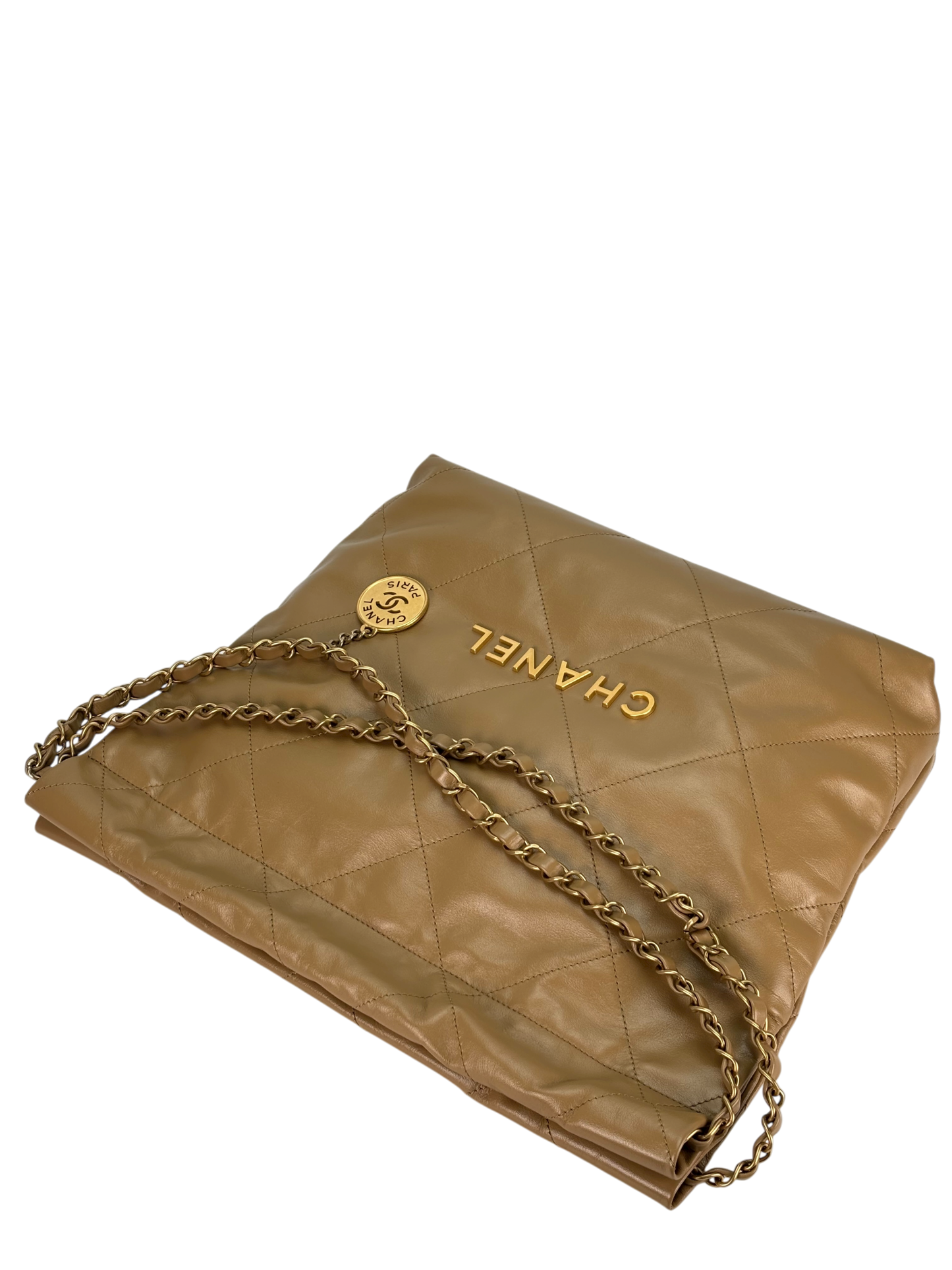 CHANEL - Small 22 Bag Beige Calfskin Gold Hardware