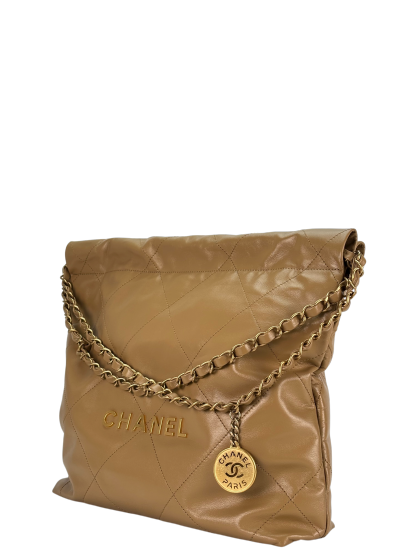 CHANEL - Small 22 Bag Beige Calfskin Gold Hardware