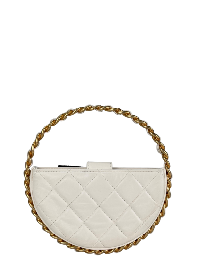 CHANEL - Camellia Bow Handle Bag White Quilted Lambskin Gold Hardware