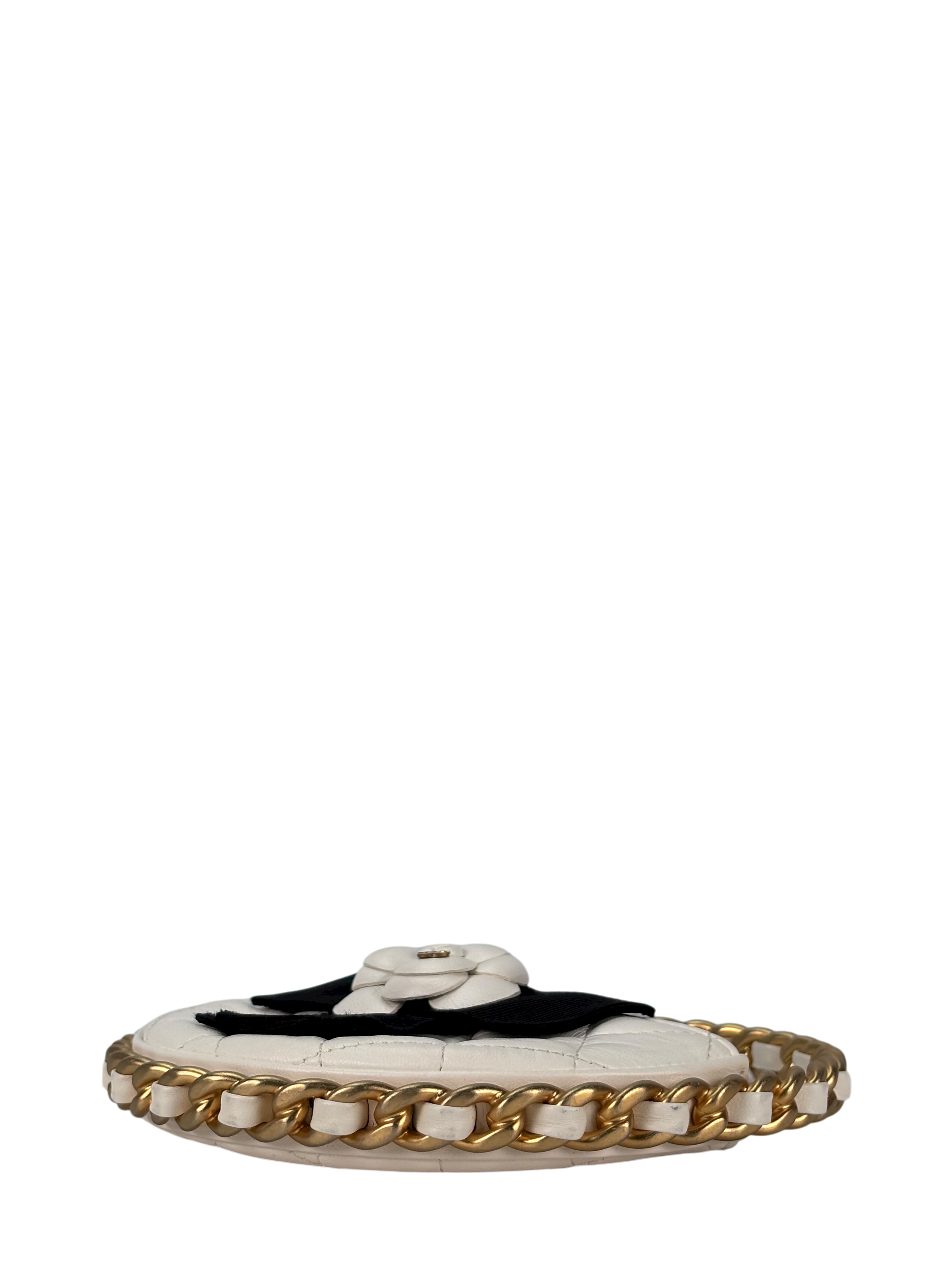 CHANEL - Camellia Bow Handle Bag White Quilted Lambskin Gold Hardware