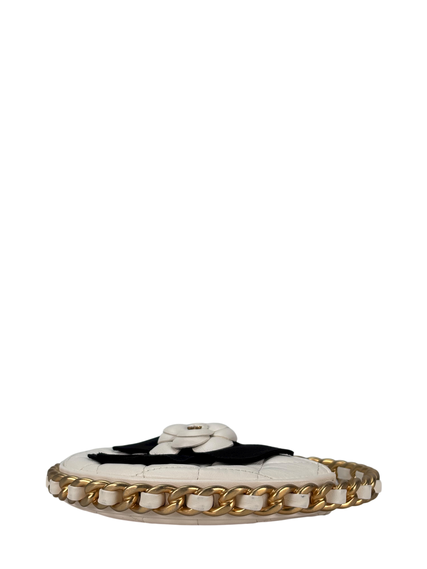 CHANEL - Camellia Bow Handle Bag White Quilted Lambskin Gold Hardware