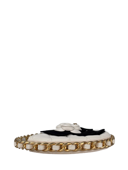 CHANEL - Camellia Bow Handle Bag White Quilted Lambskin Gold Hardware