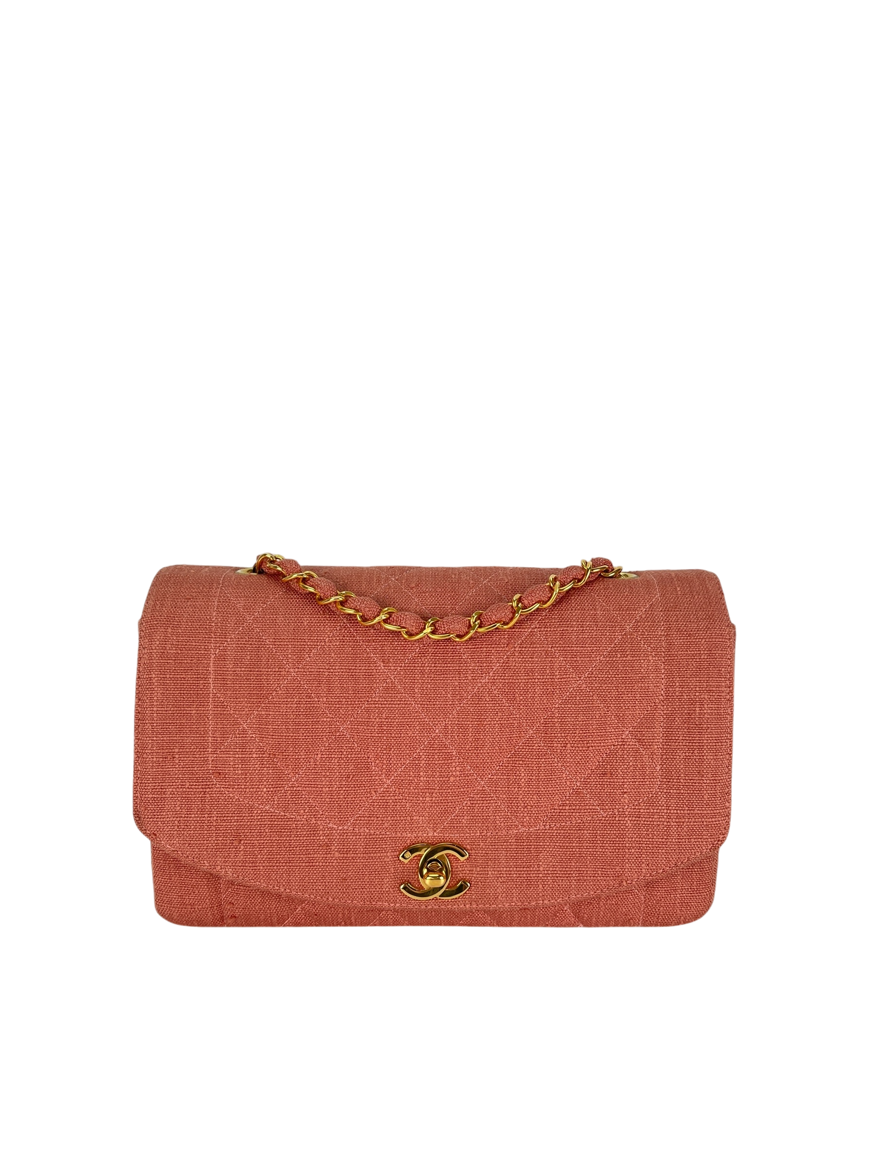 CHANEL - Pink Linen Diana Chain Shoulder Bag
