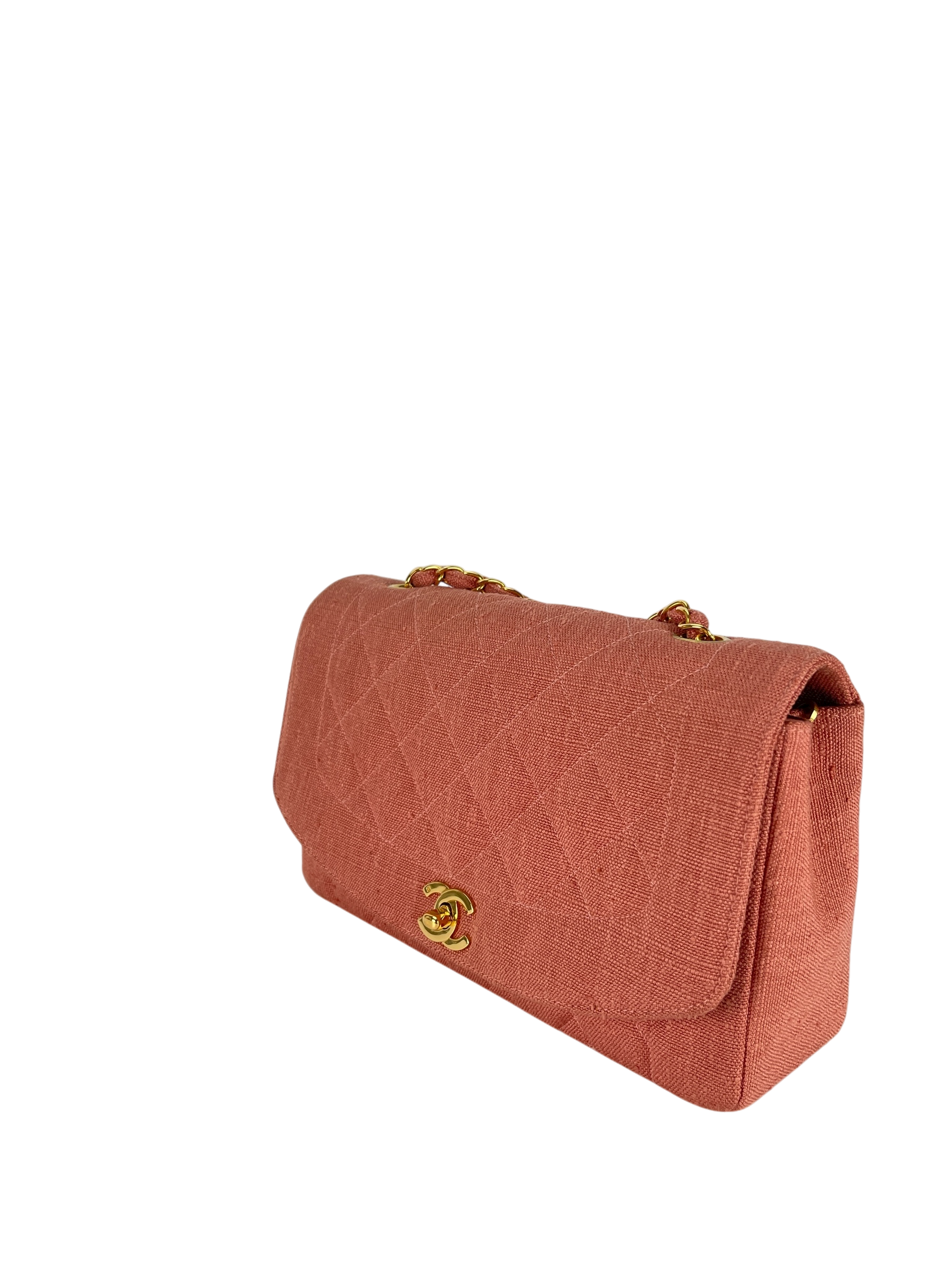 CHANEL - Pink Linen Diana Chain Shoulder Bag