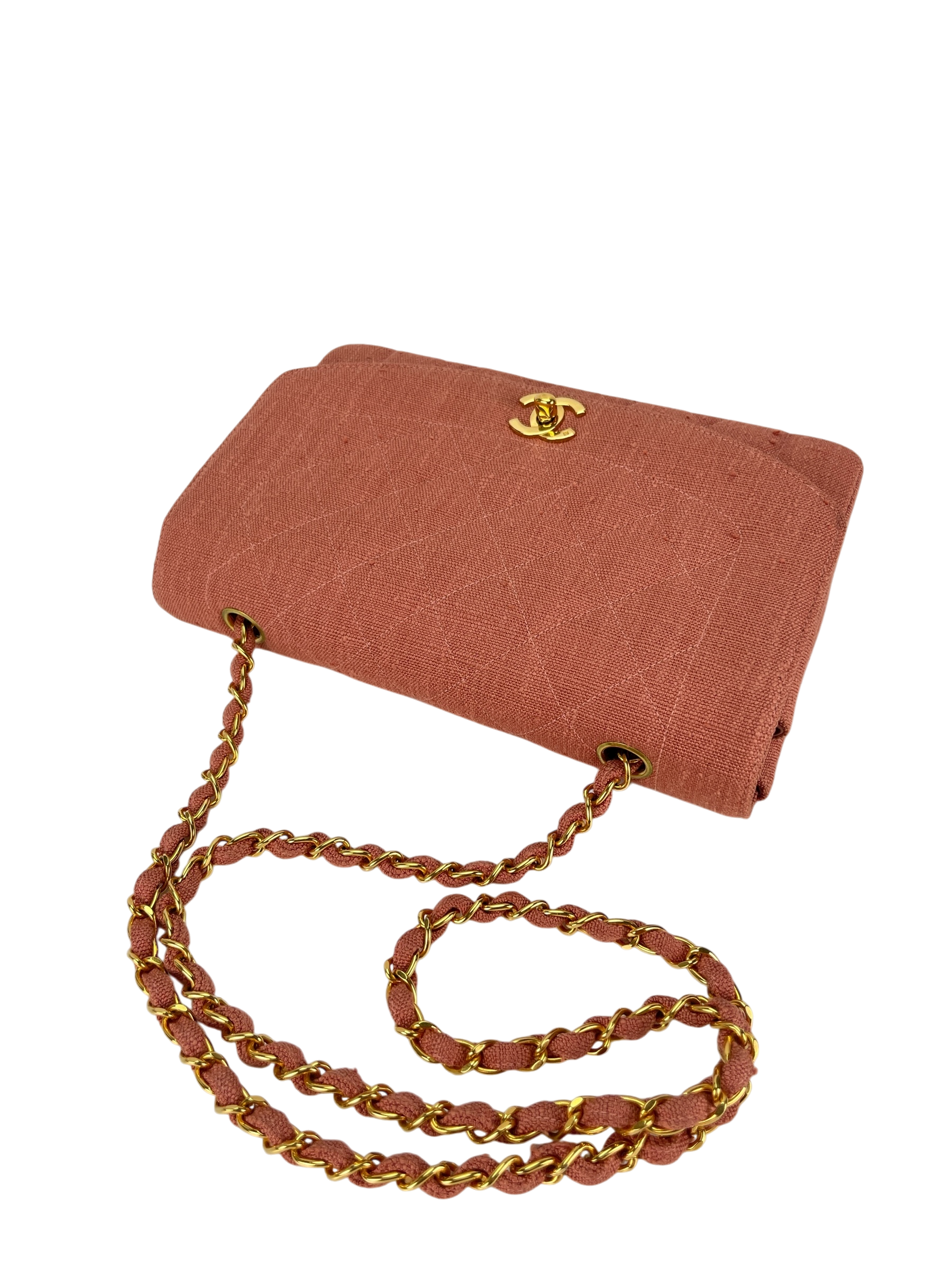 CHANEL - Pink Linen Diana Chain Shoulder Bag