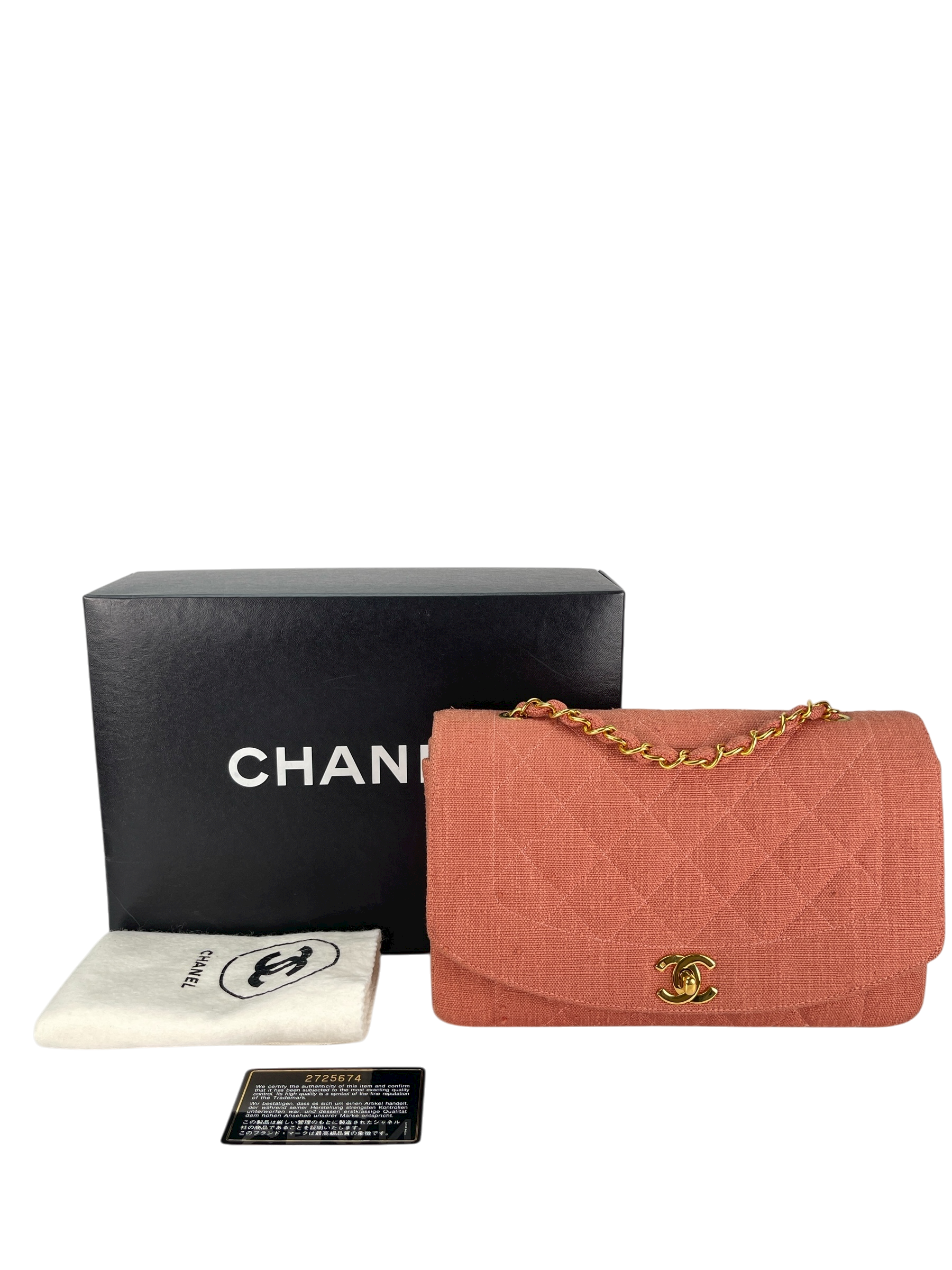 CHANEL - Pink Linen Diana Chain Shoulder Bag