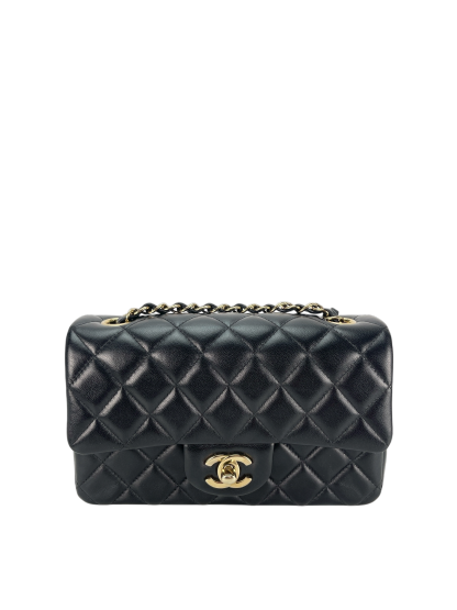CHANEL - 25C Classic Small Double Flap Bag Black Lambskin Gold Hardware（CF20）