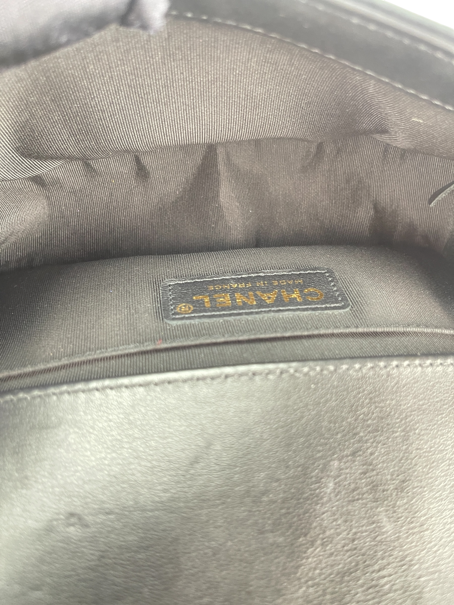 CHANEL - Small Boy Flap Bag Black Velvet Gold Crystal Clasp