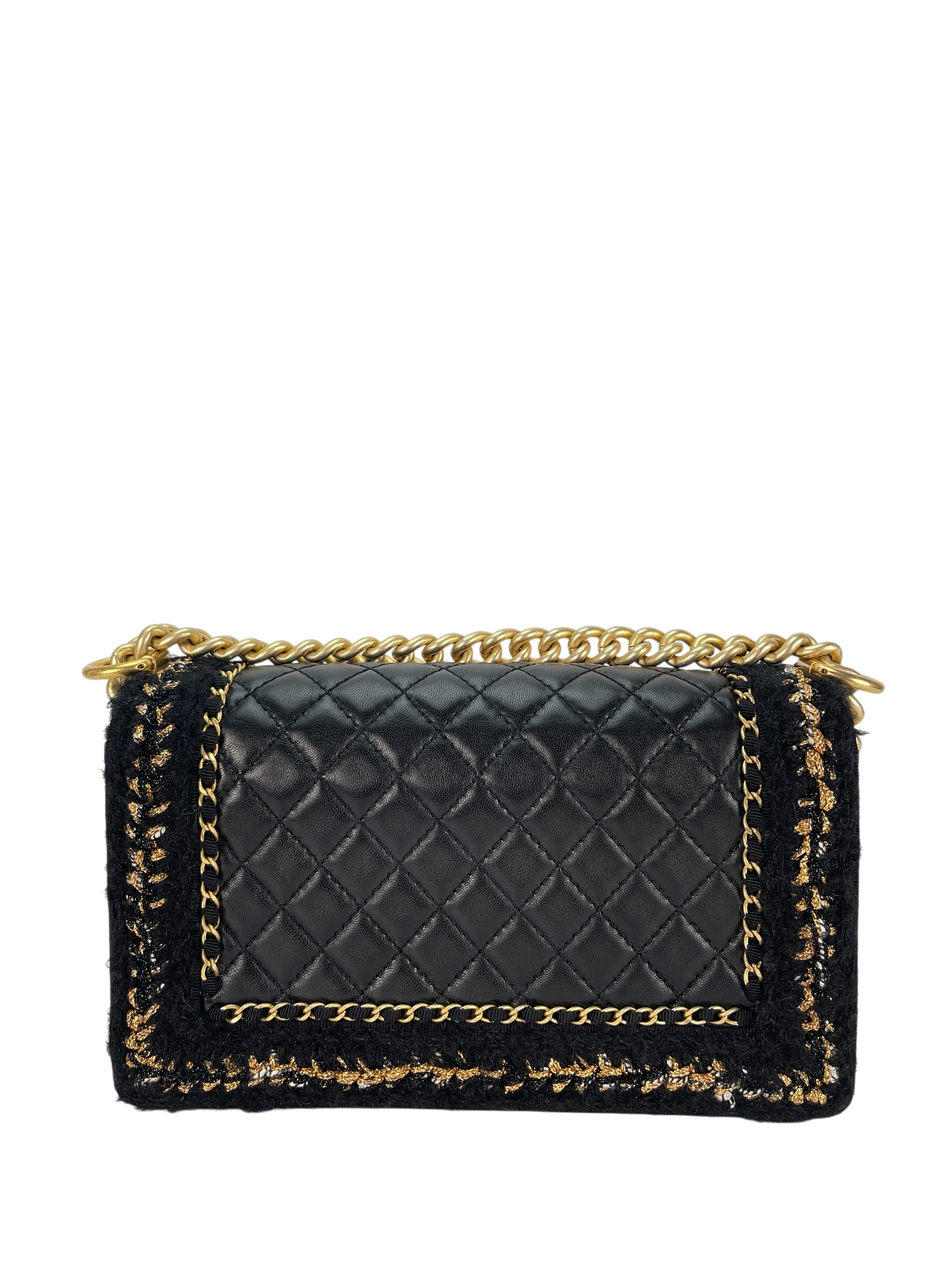 CHANEL - Boy Flap Bag Tweed Lambskin Black Gold Hardware
