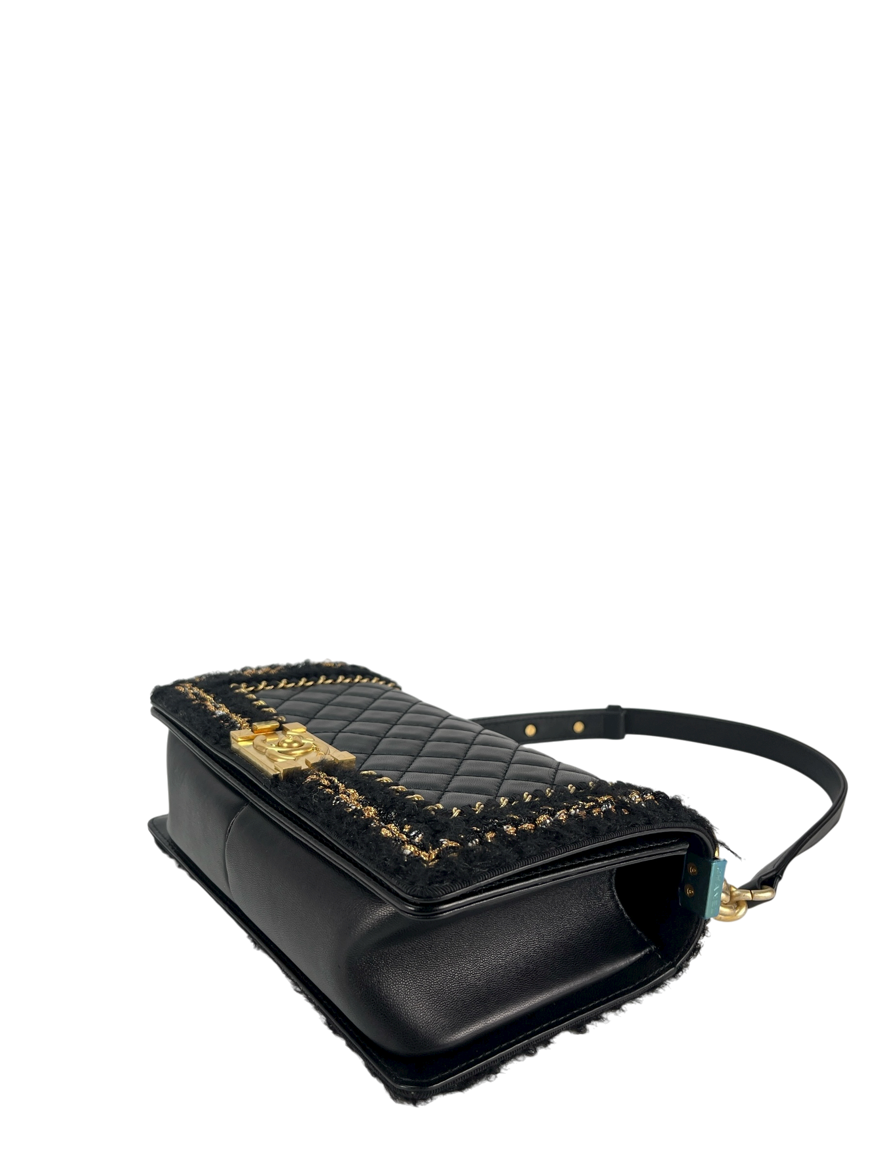 CHANEL - Boy Flap Bag Tweed Lambskin Black Gold Hardware