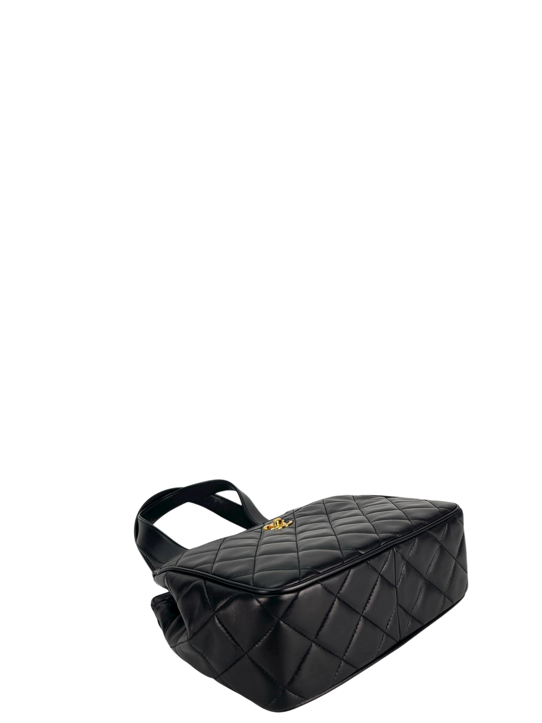 CHANEL - Classic Quilted Lambskin Tote Bag Black Gold Hardware