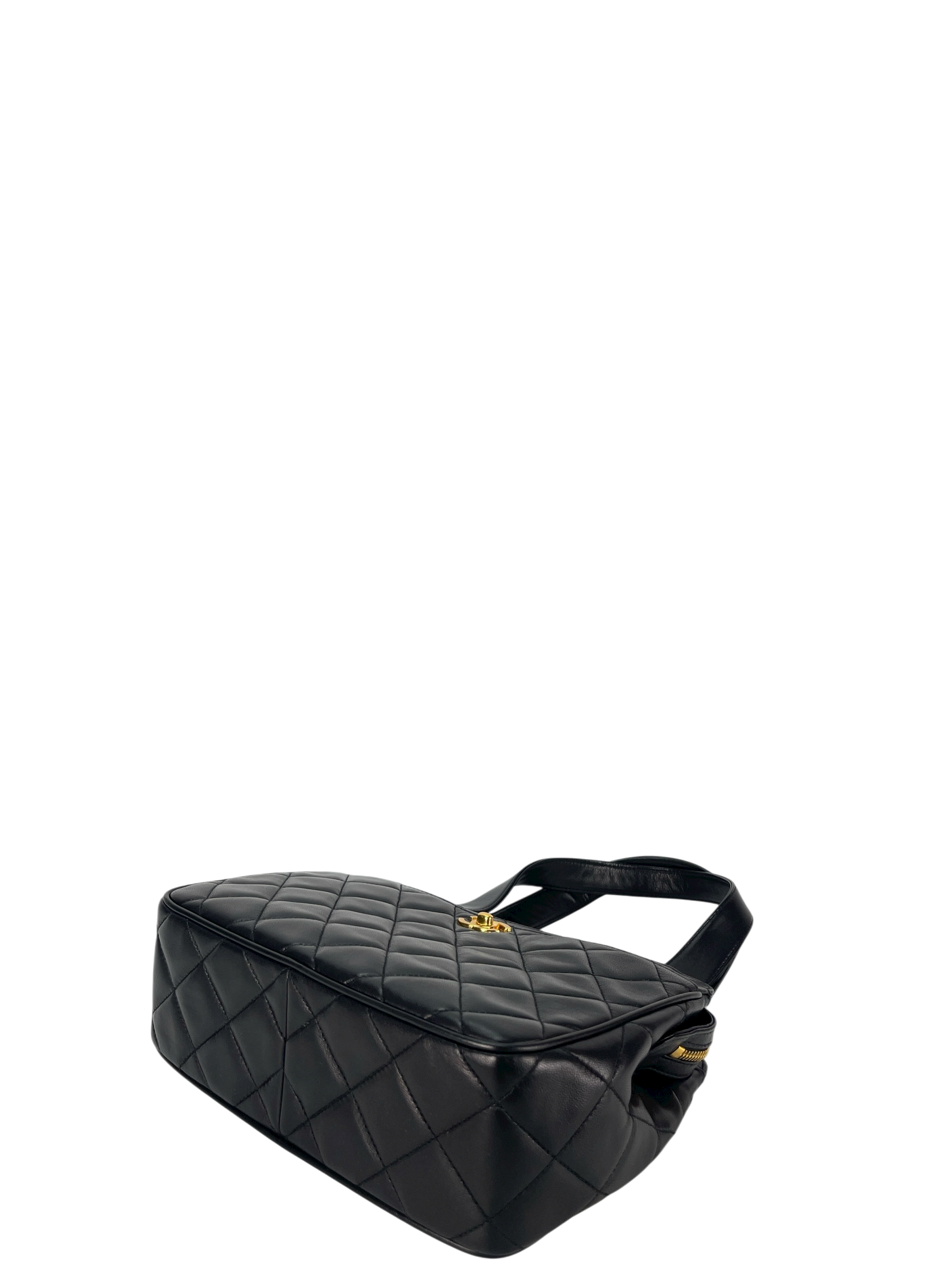 CHANEL - Classic Quilted Lambskin Tote Bag Black Gold Hardware