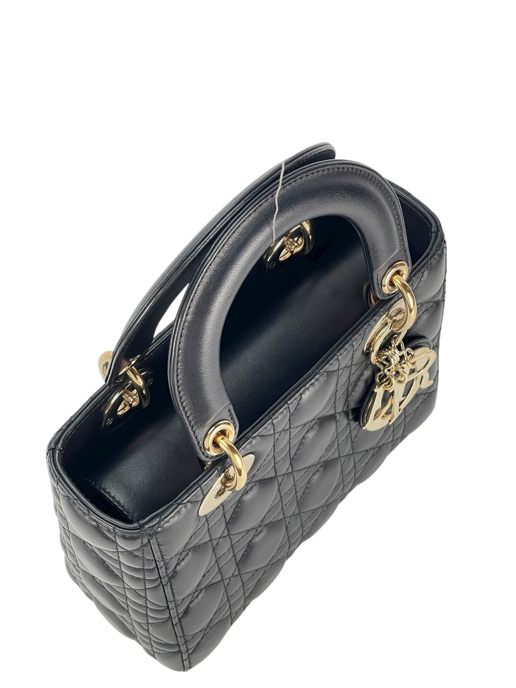 CHRISTIAN DIOR - Lady Dior Medium Lambskin Bag Black Gold Hardware