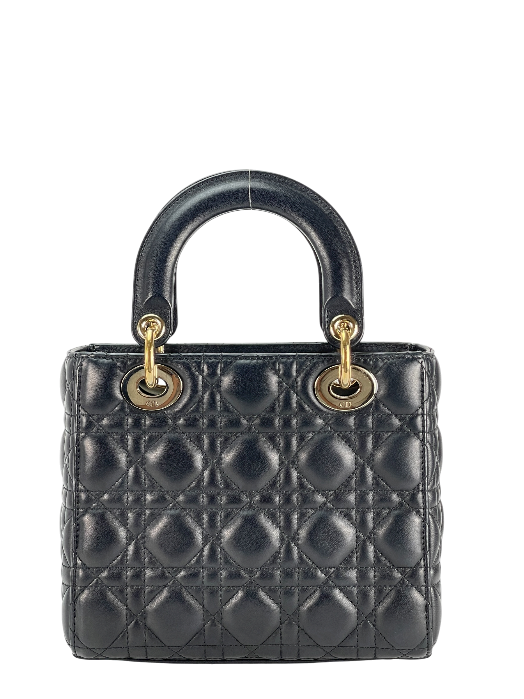 CHRISTIAN DIOR - Lady Dior Medium Lambskin Bag Black Gold Hardware