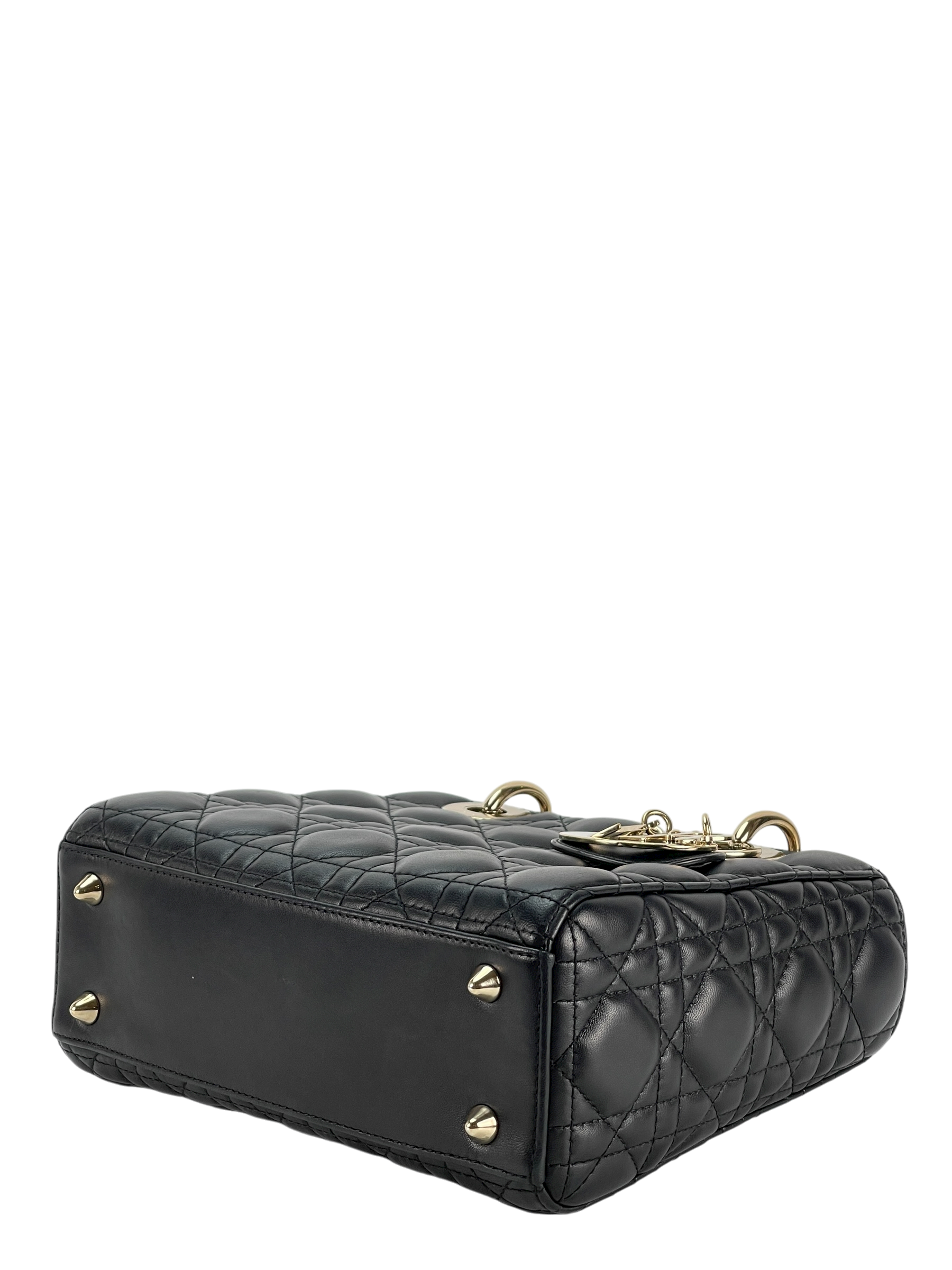 CHRISTIAN DIOR - Lady Dior Medium Lambskin Bag Black Gold Hardware