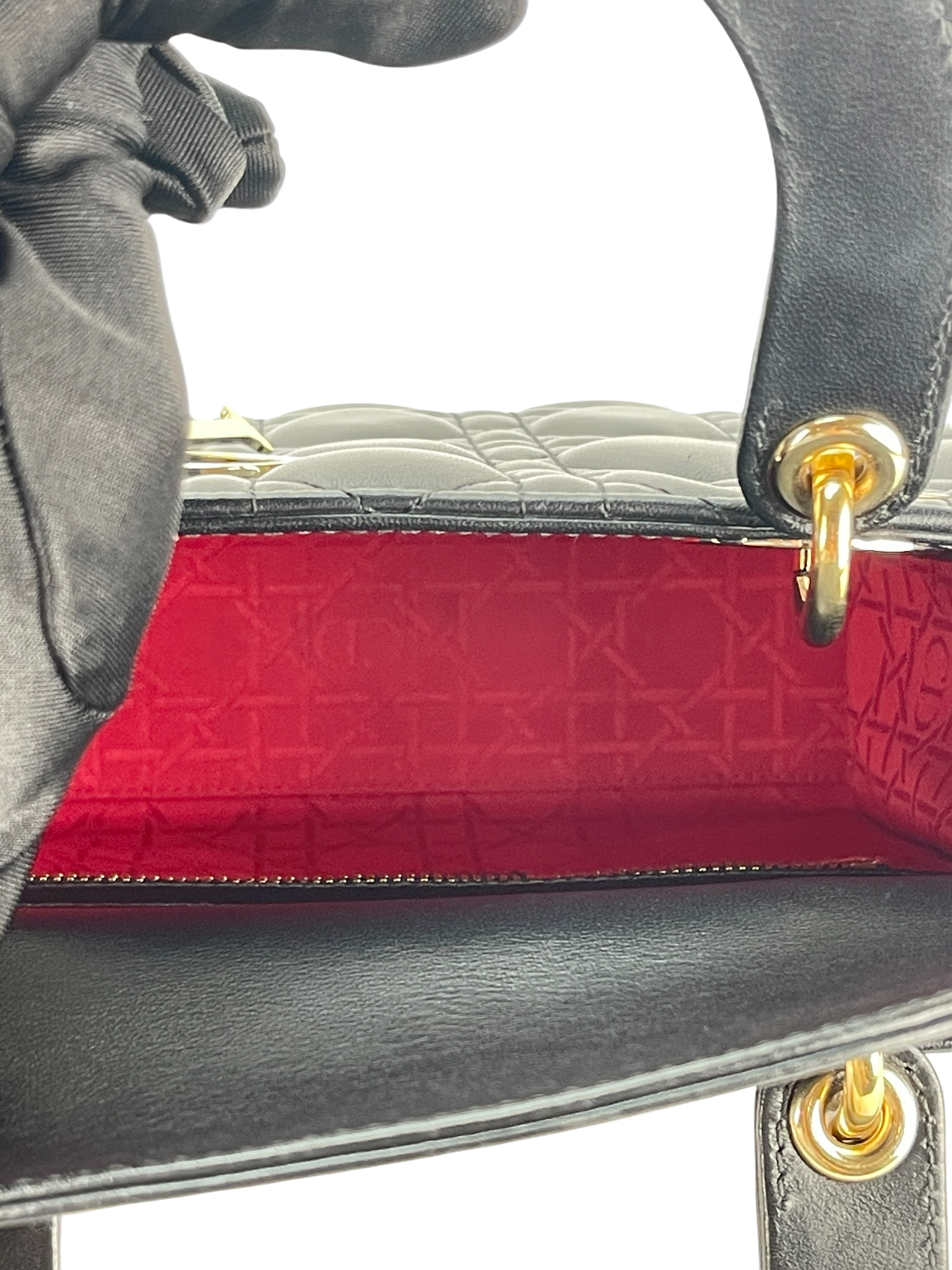 CHRISTIAN DIOR - Lady Dior Medium Lambskin Bag Black Gold Hardware